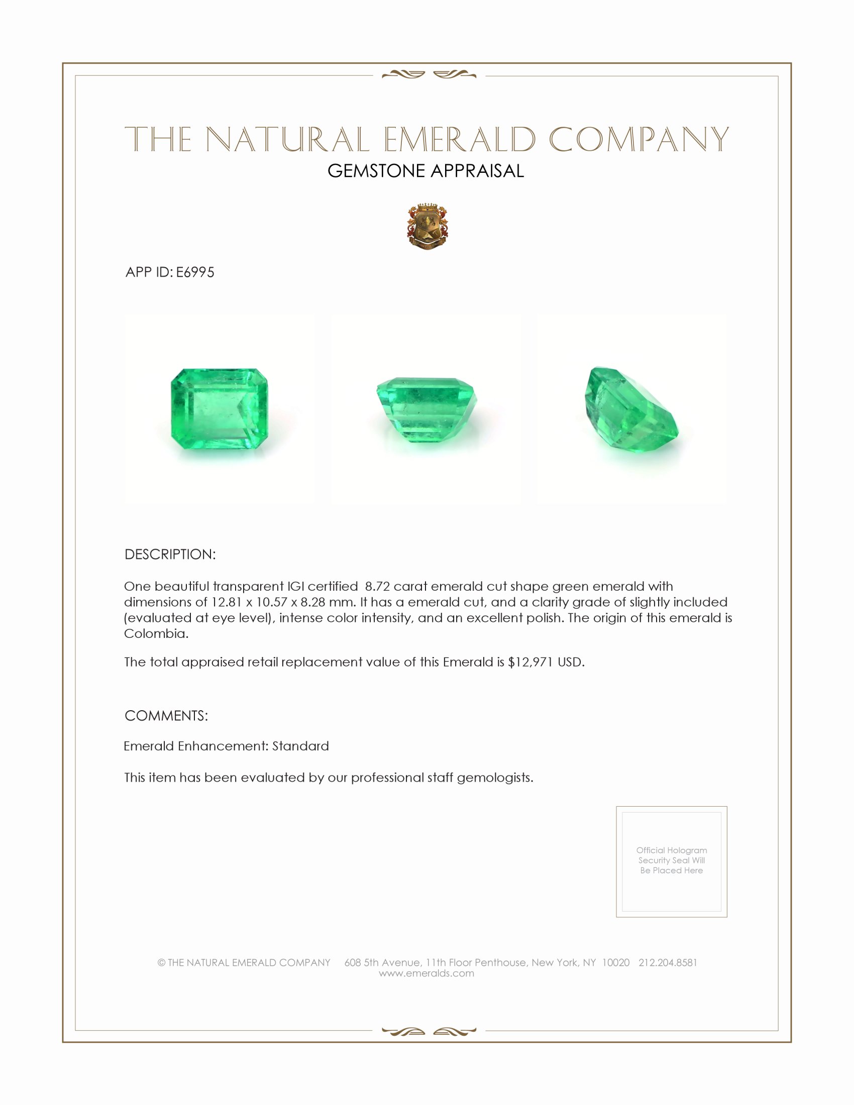 8.72 Ct. Emerald from Colombia