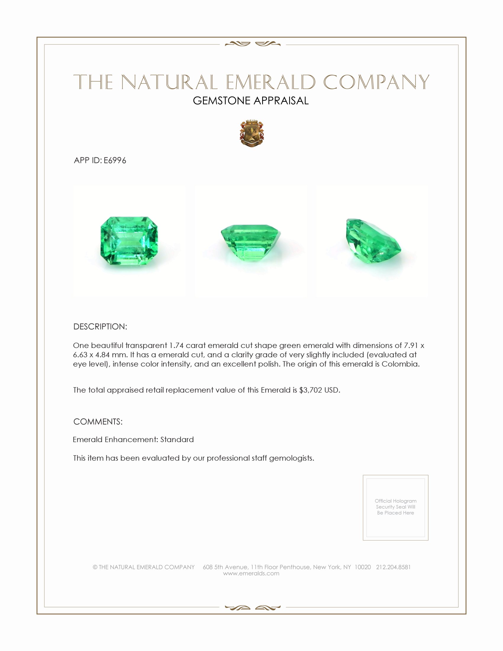 1.74 Ct. Emerald from Colombia