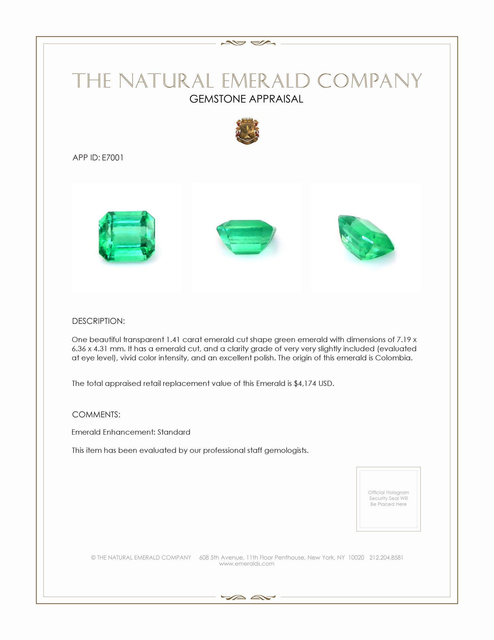 1.41 Ct. Emerald from Colombia