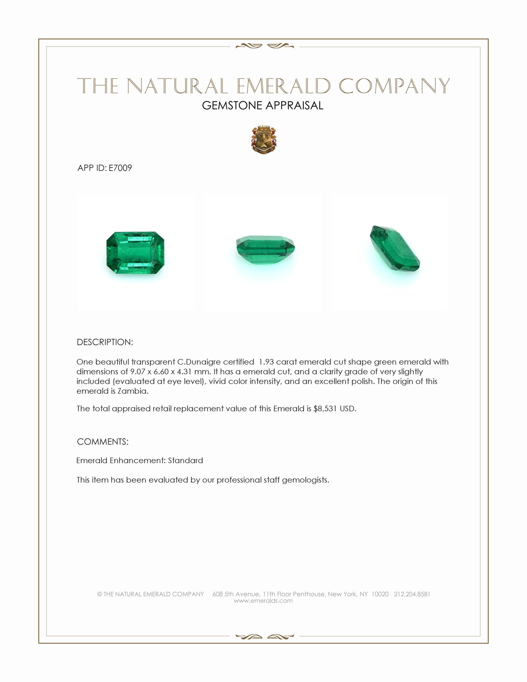 1.93 Ct. Emerald from Zambia