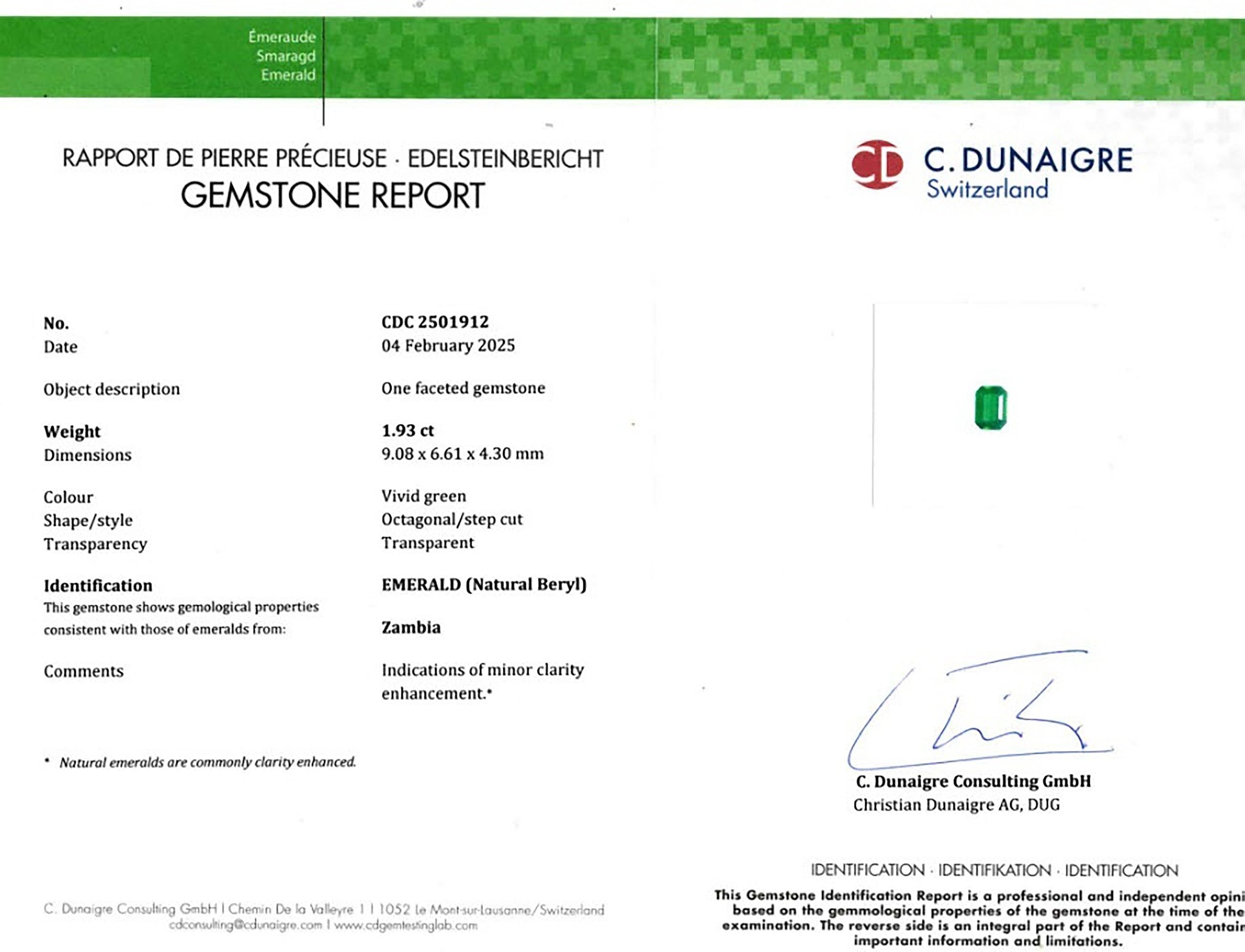 1.93 Ct. Emerald from Zambia