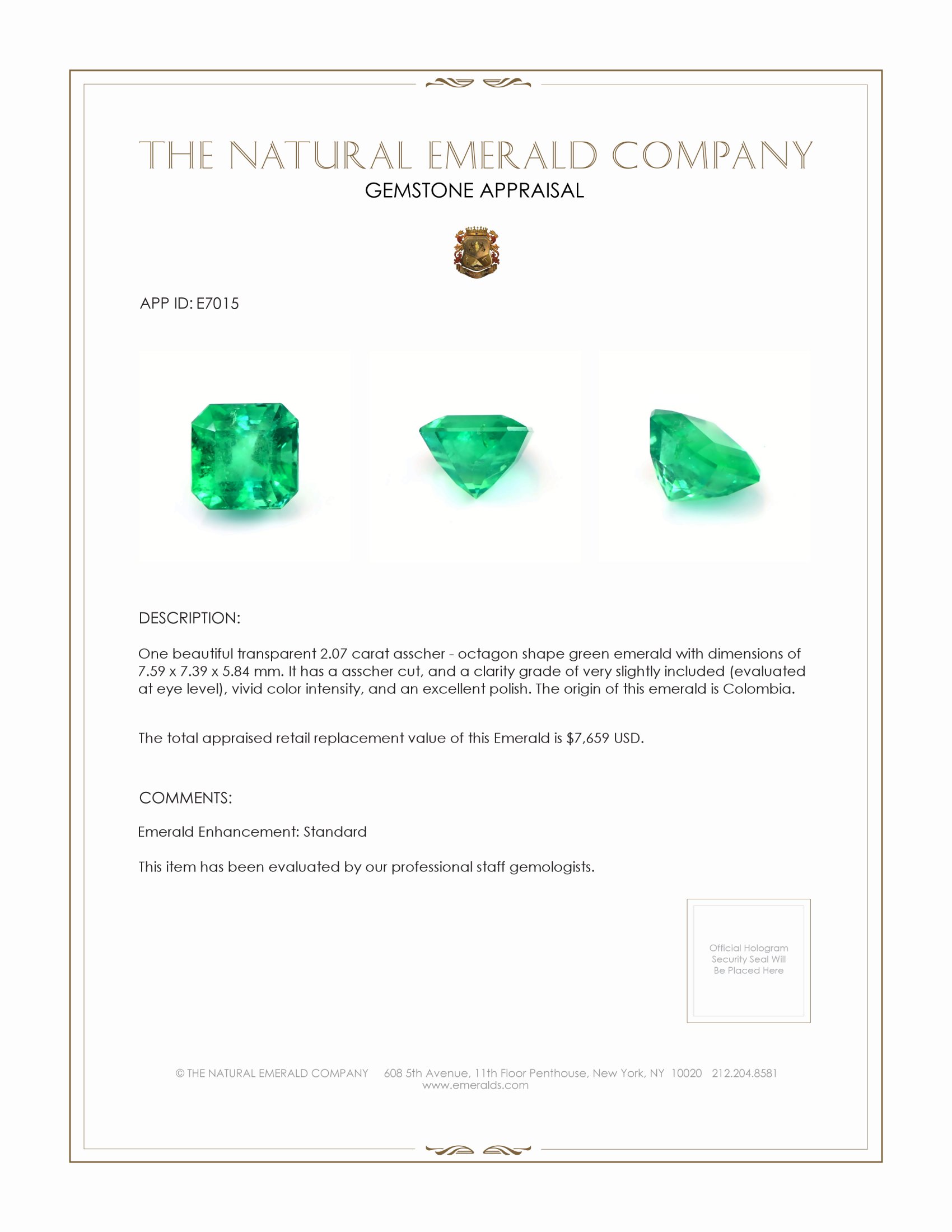 2.07 Ct. Emerald from Colombia