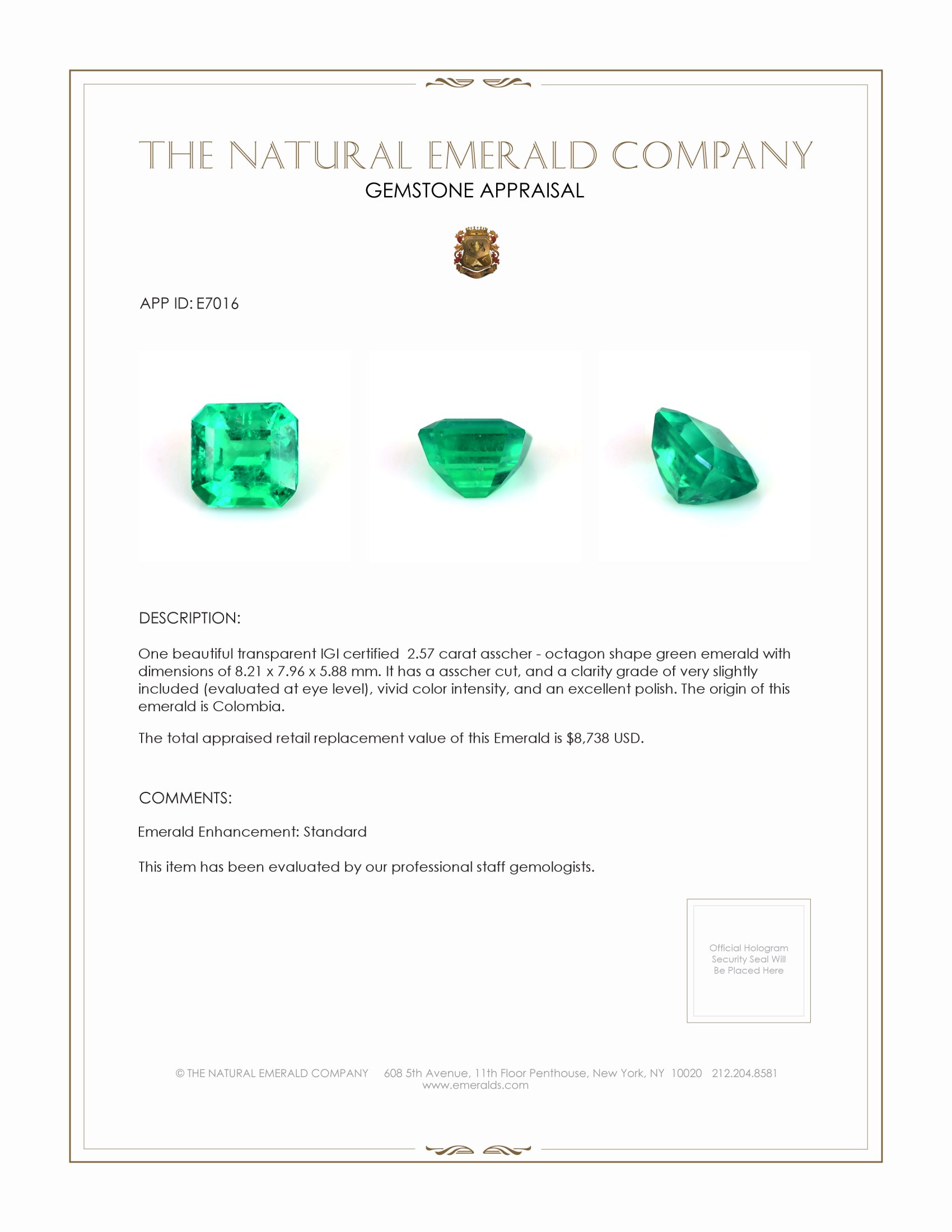 2.57 Ct. Emerald from Colombia