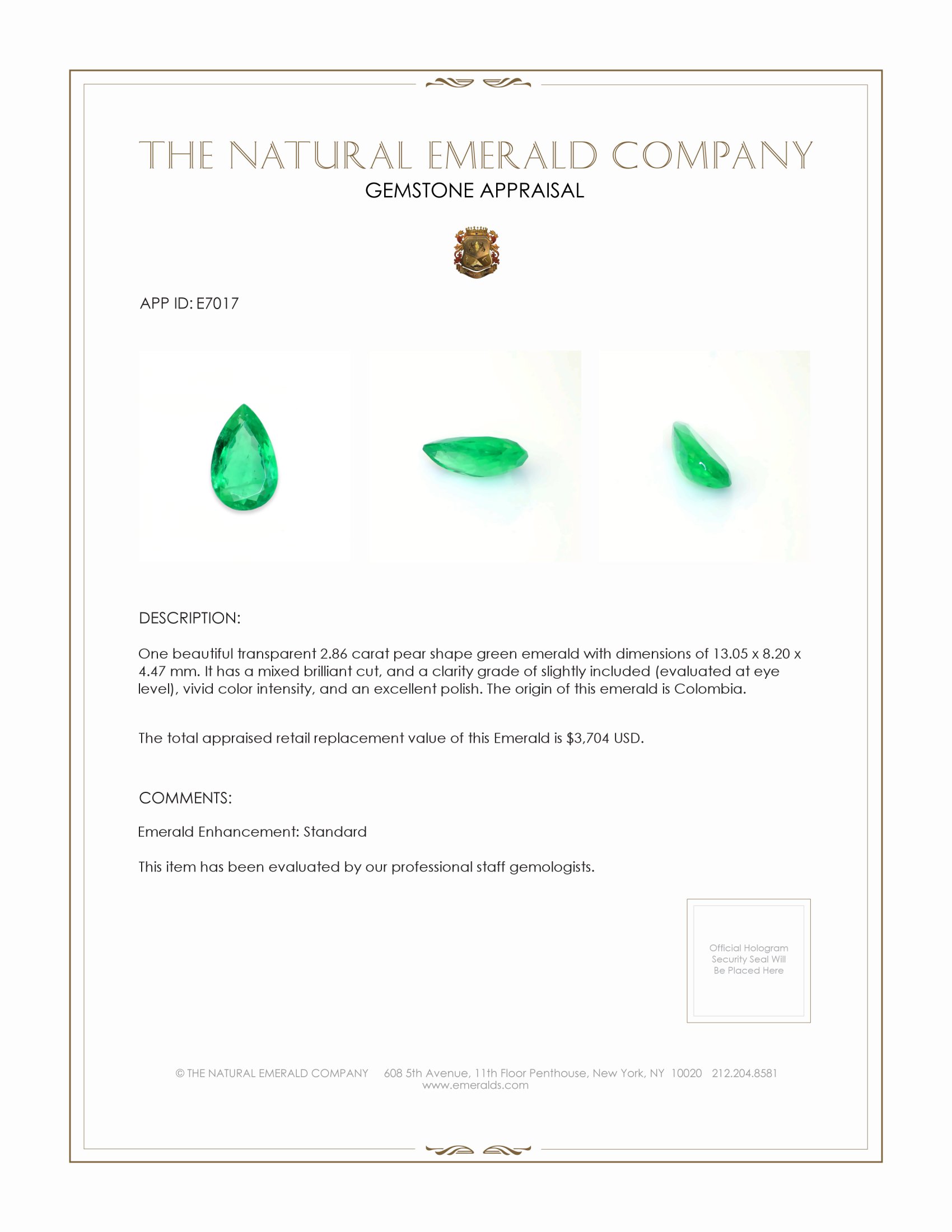 2.86 Ct. Emerald from Colombia