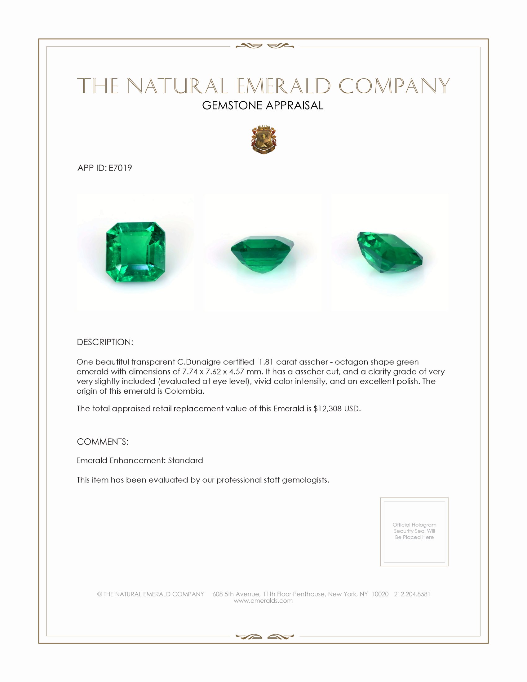 1.81 Ct. Emerald from Colombia