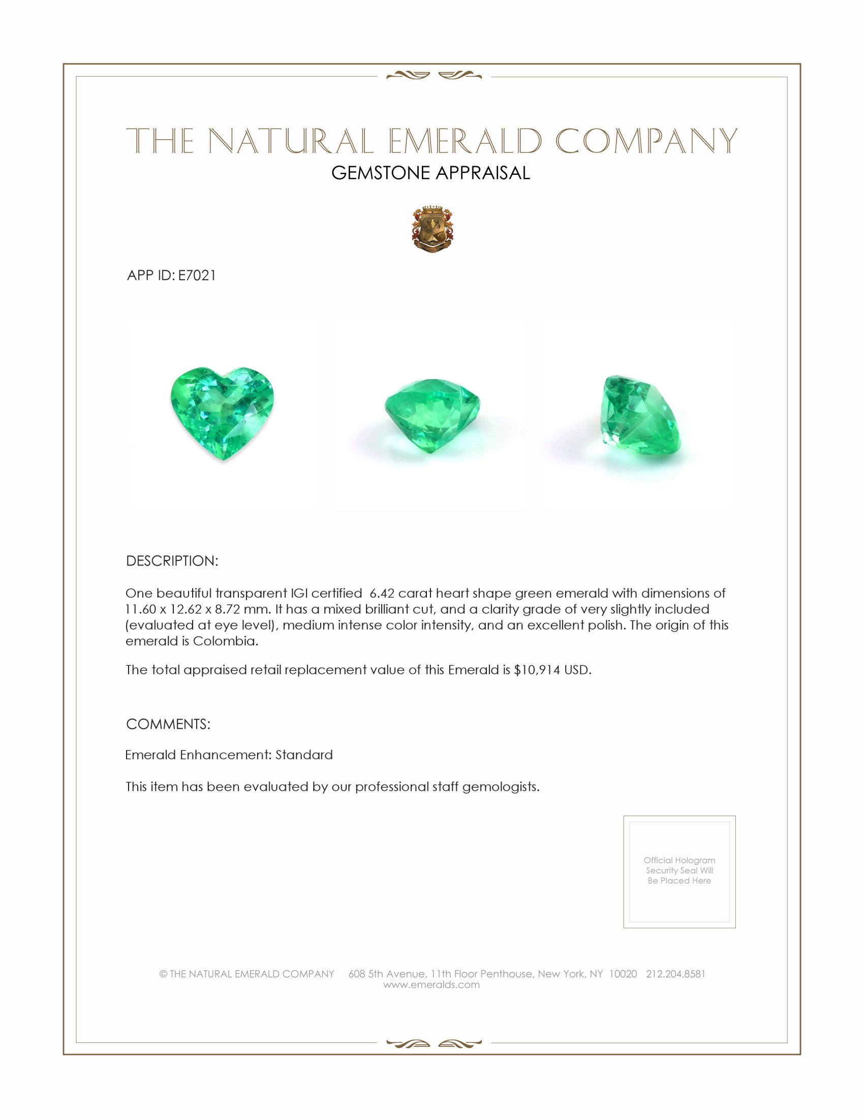 6.42 Ct. Emerald from Colombia