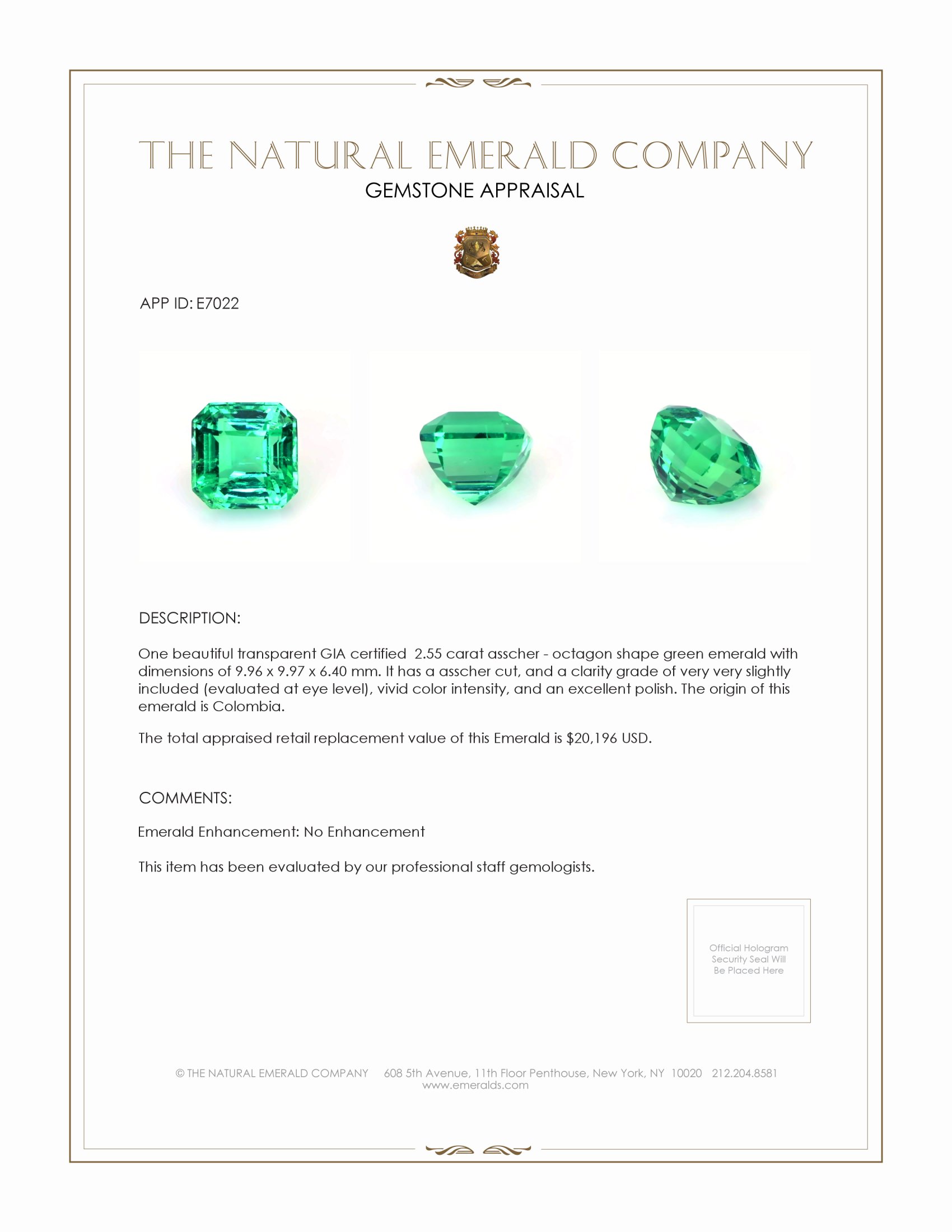 2.55 Ct. Emerald from Colombia