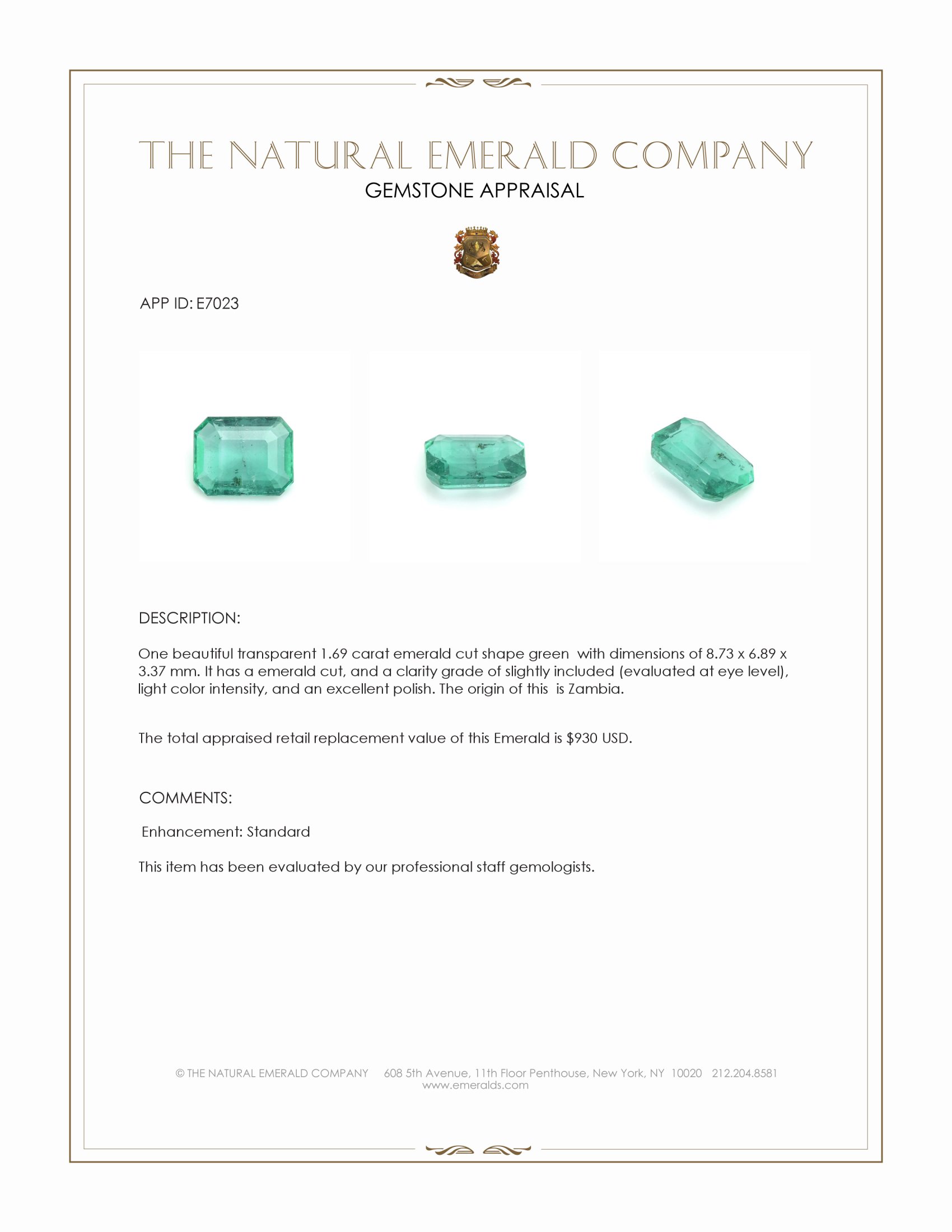 1.69 Ct. Emerald from Zambia