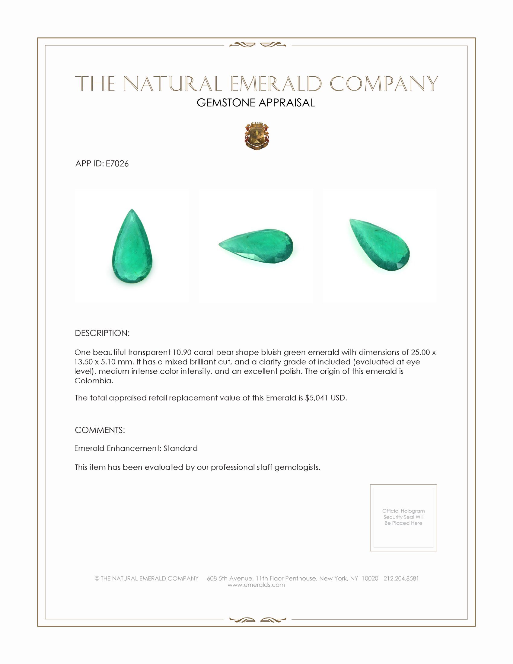 10.90 Ct. Emerald from Colombia