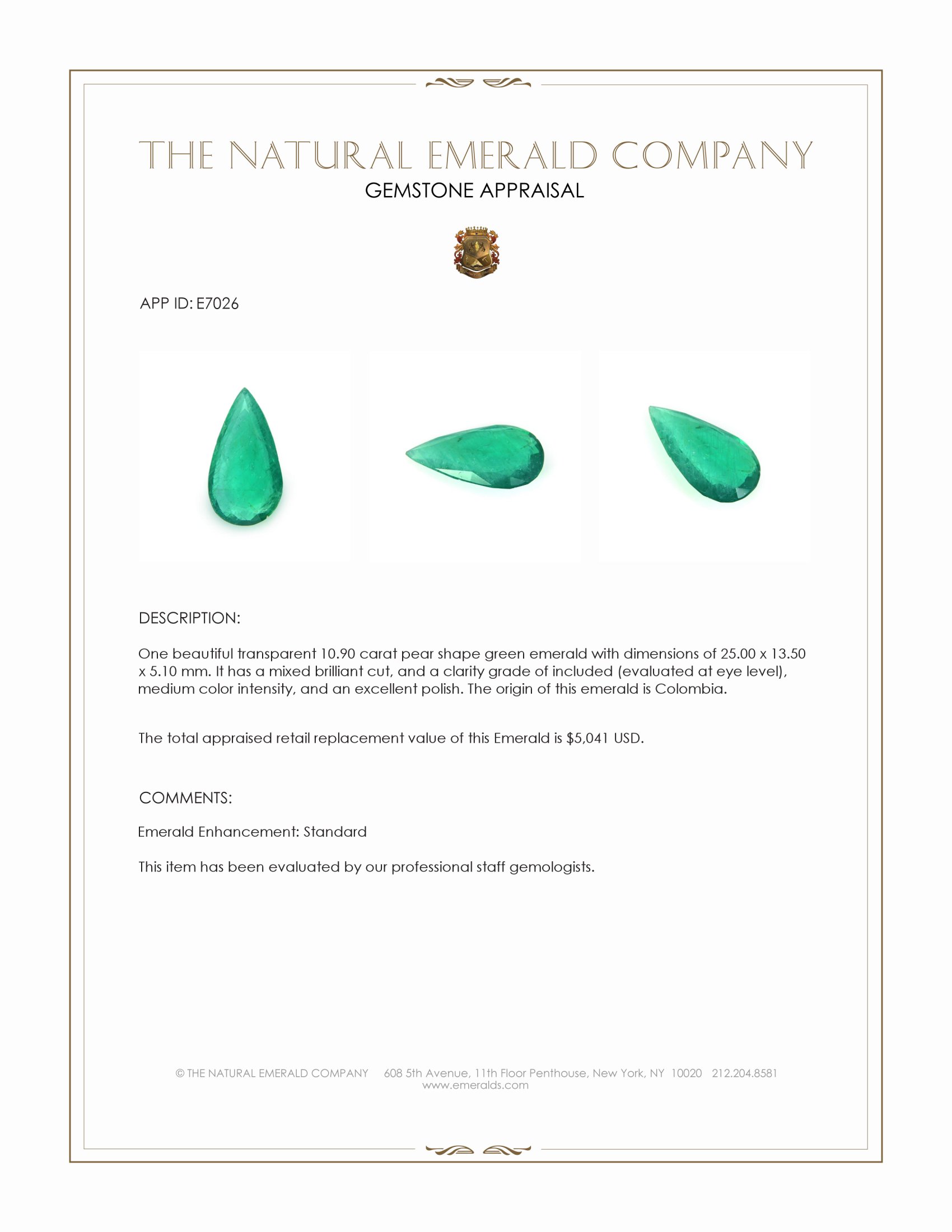 10.90 Ct. Emerald from Colombia