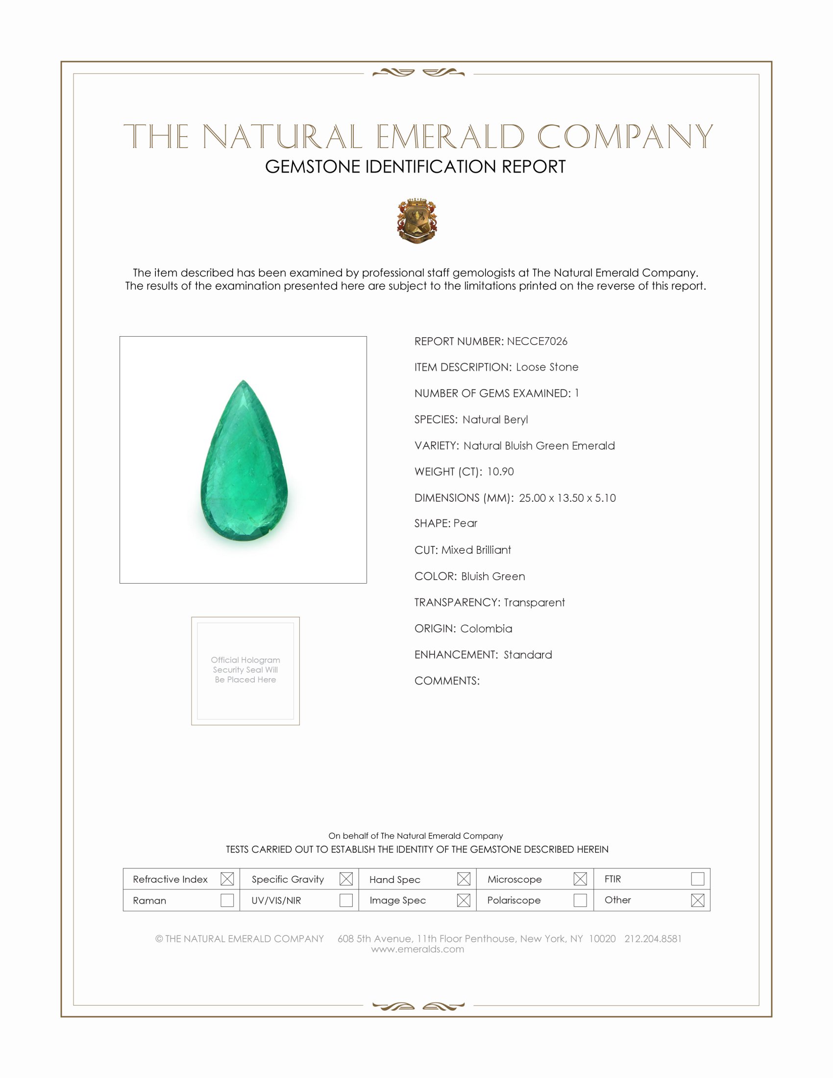 10.90 Ct. Emerald from Colombia
