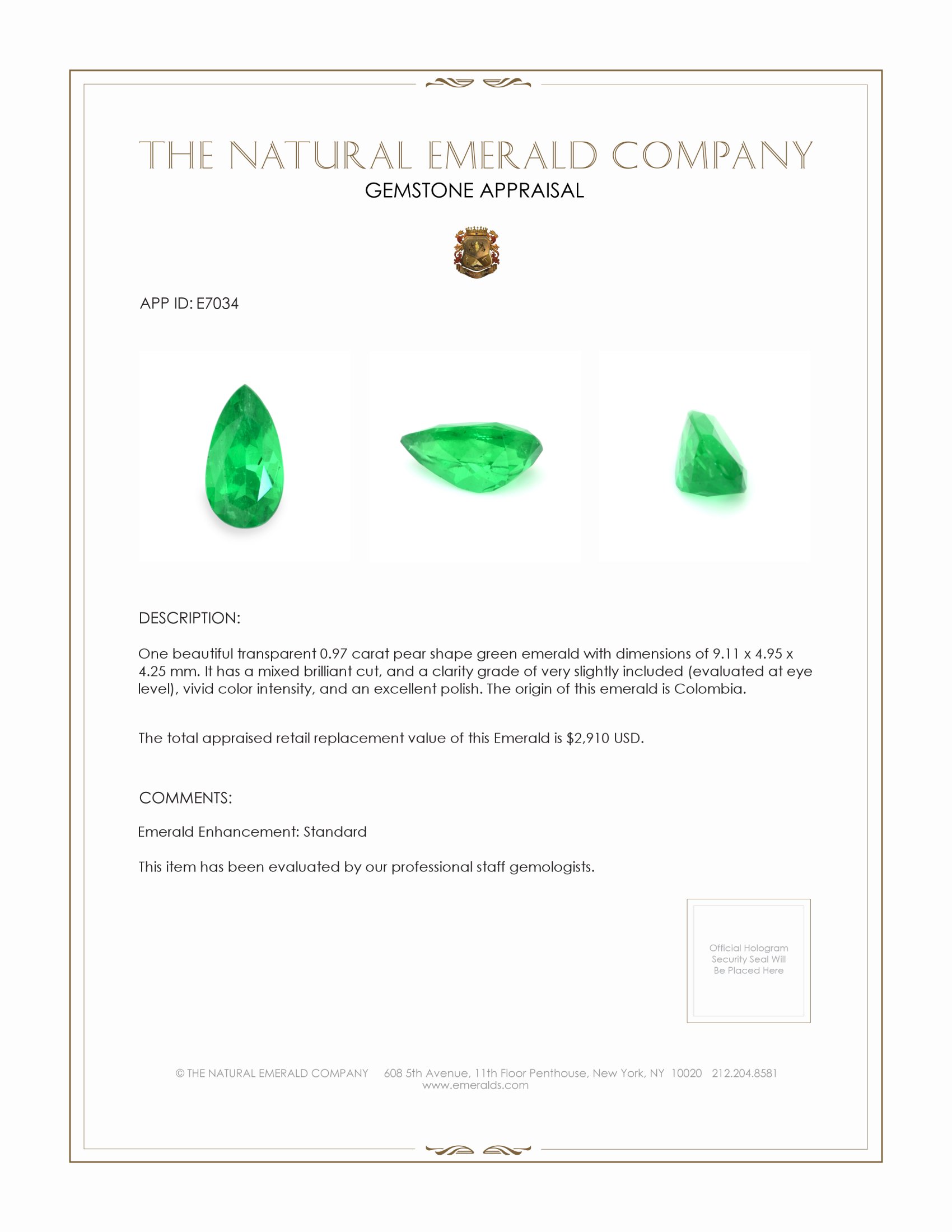 0.97 Ct. Emerald from Colombia