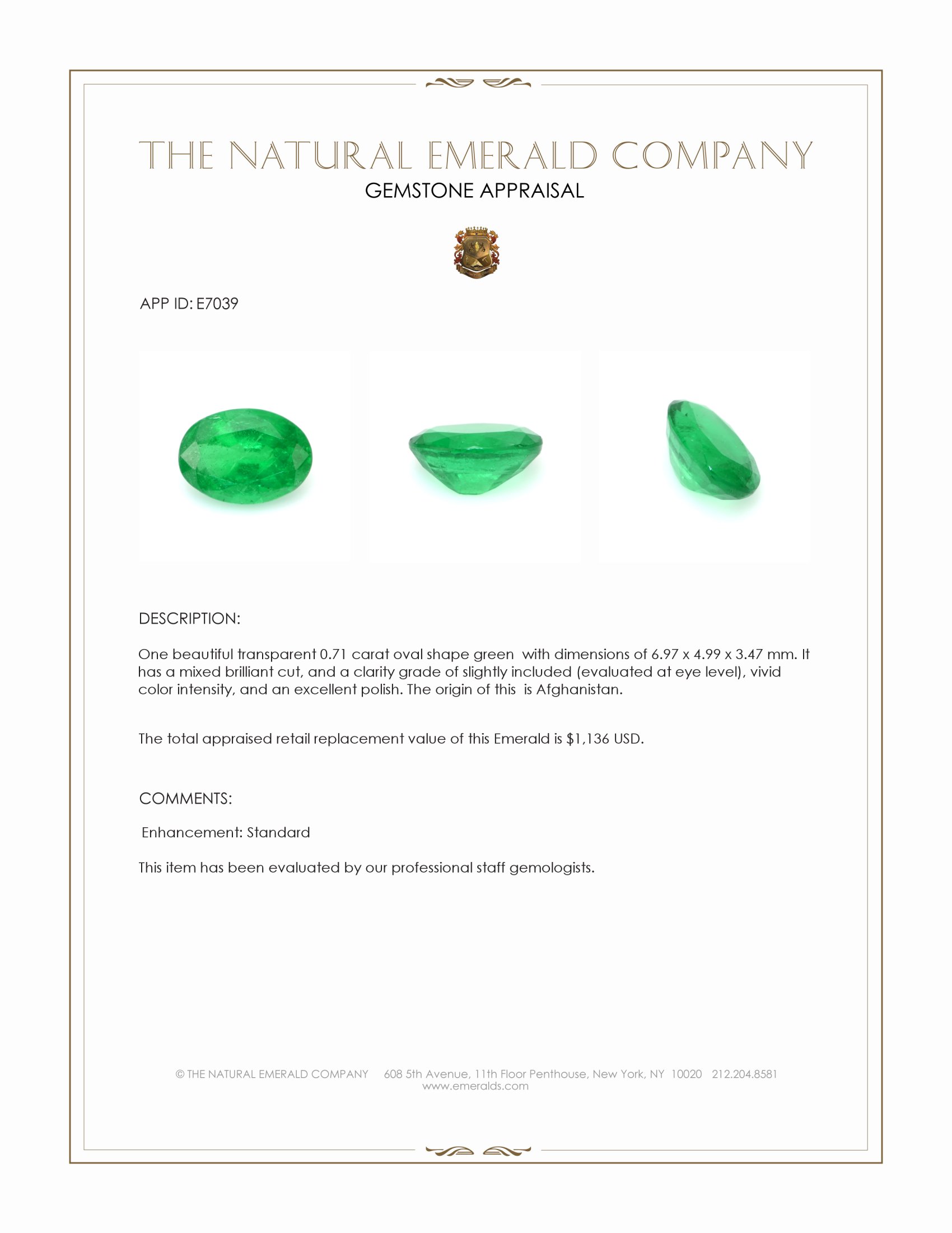 0.71 Ct. Emerald from Afghanistan