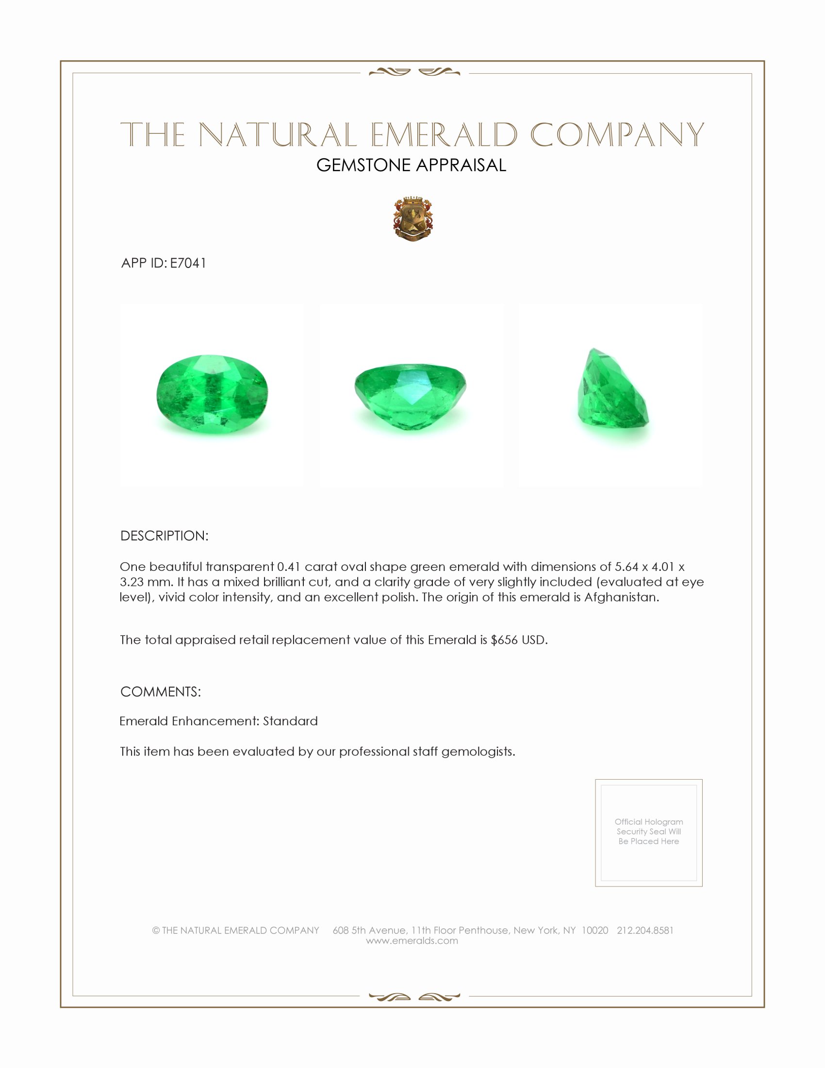 0.41 Ct. Emerald from Afghanistan