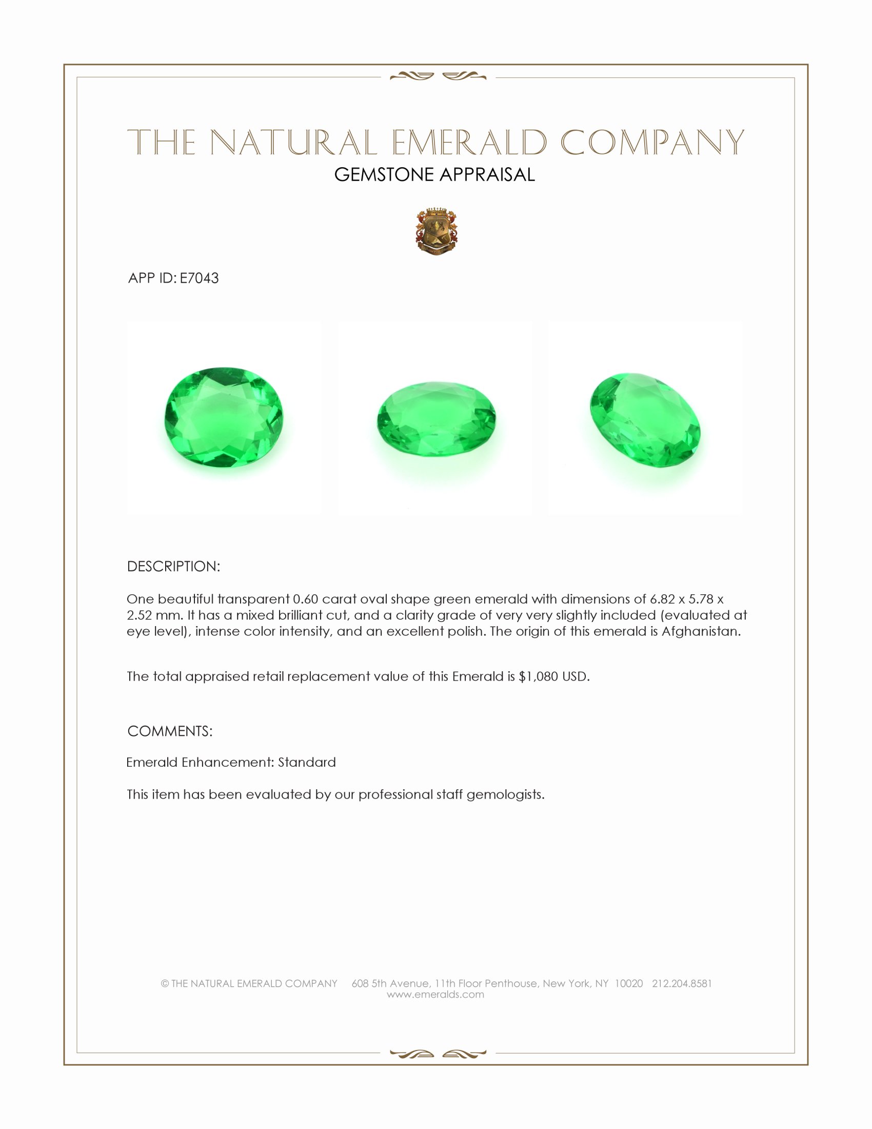 0.60 Ct. Emerald from Afghanistan