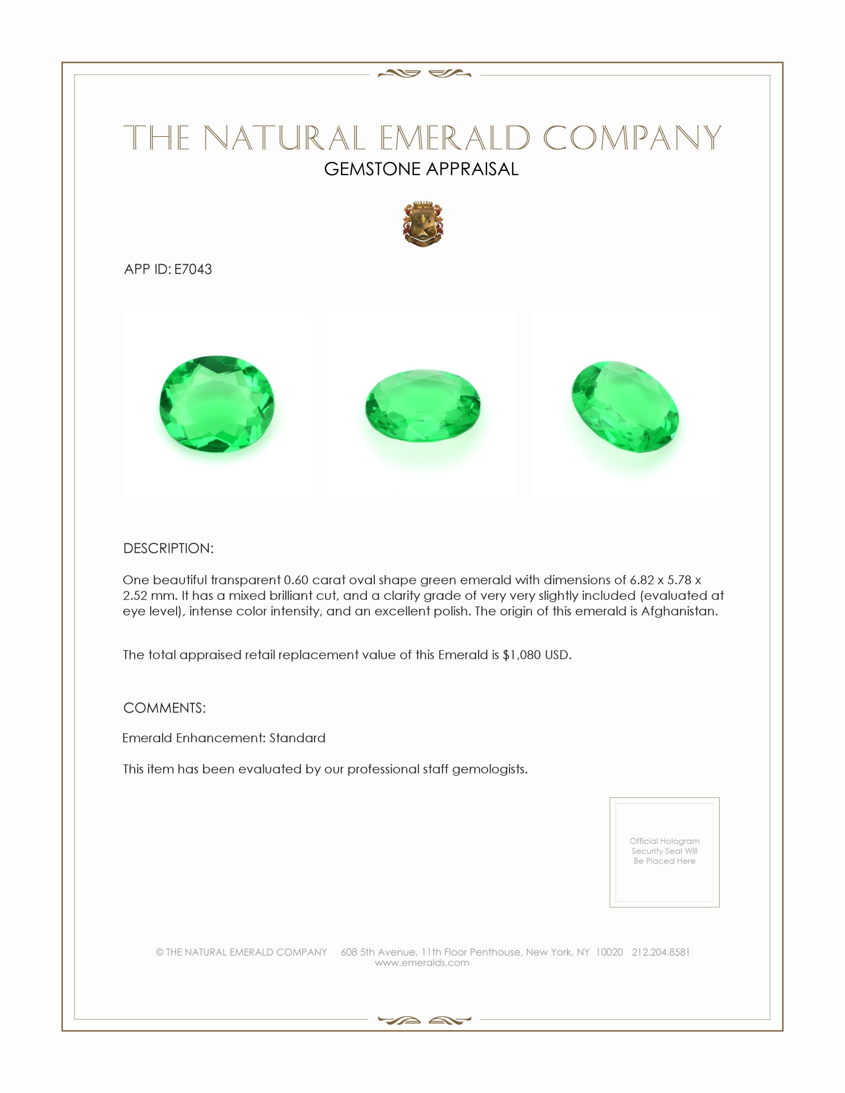 0.60 Ct. Emerald from Afghanistan
