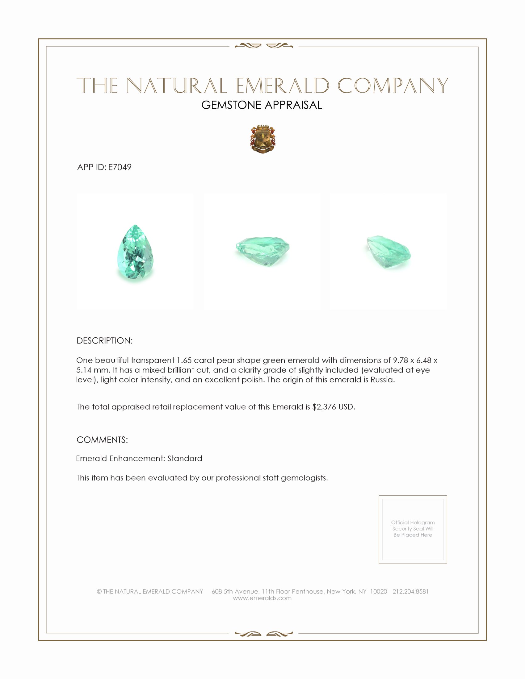 1.65 Ct. Emerald from Russia