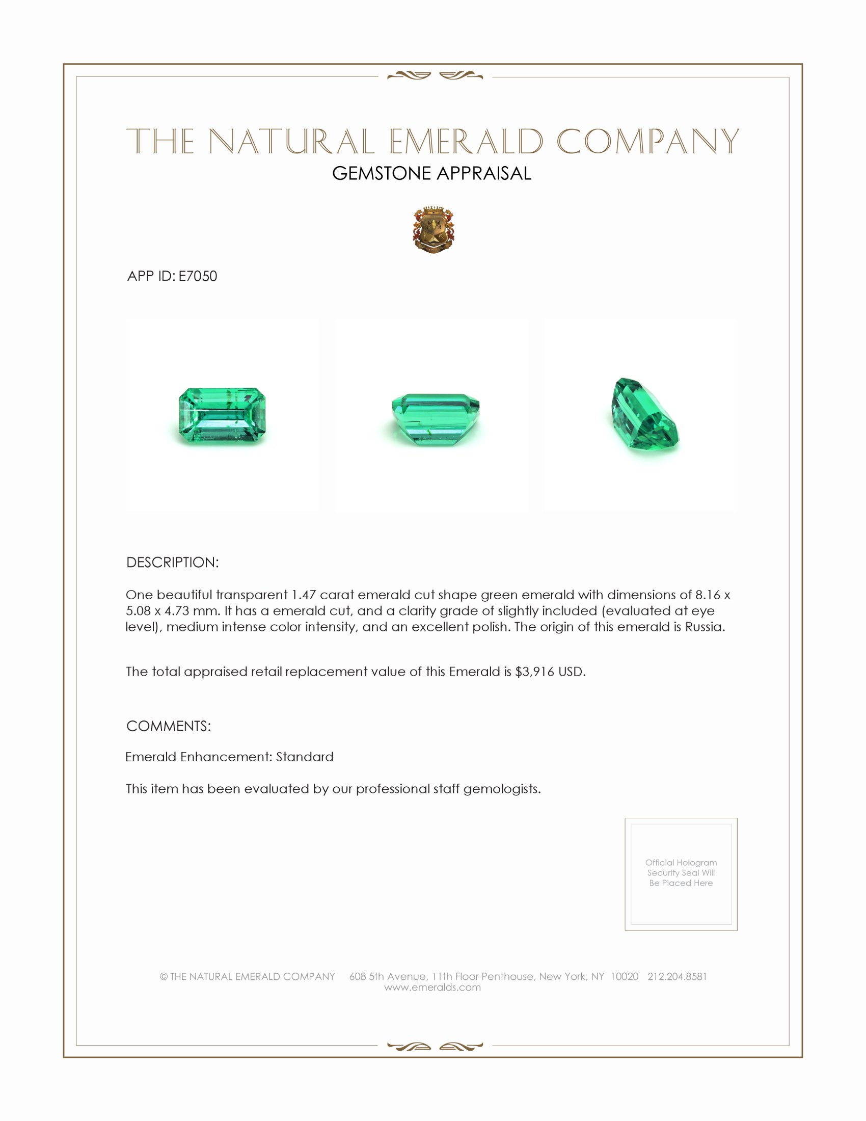 1.47 Ct. Emerald from Russia