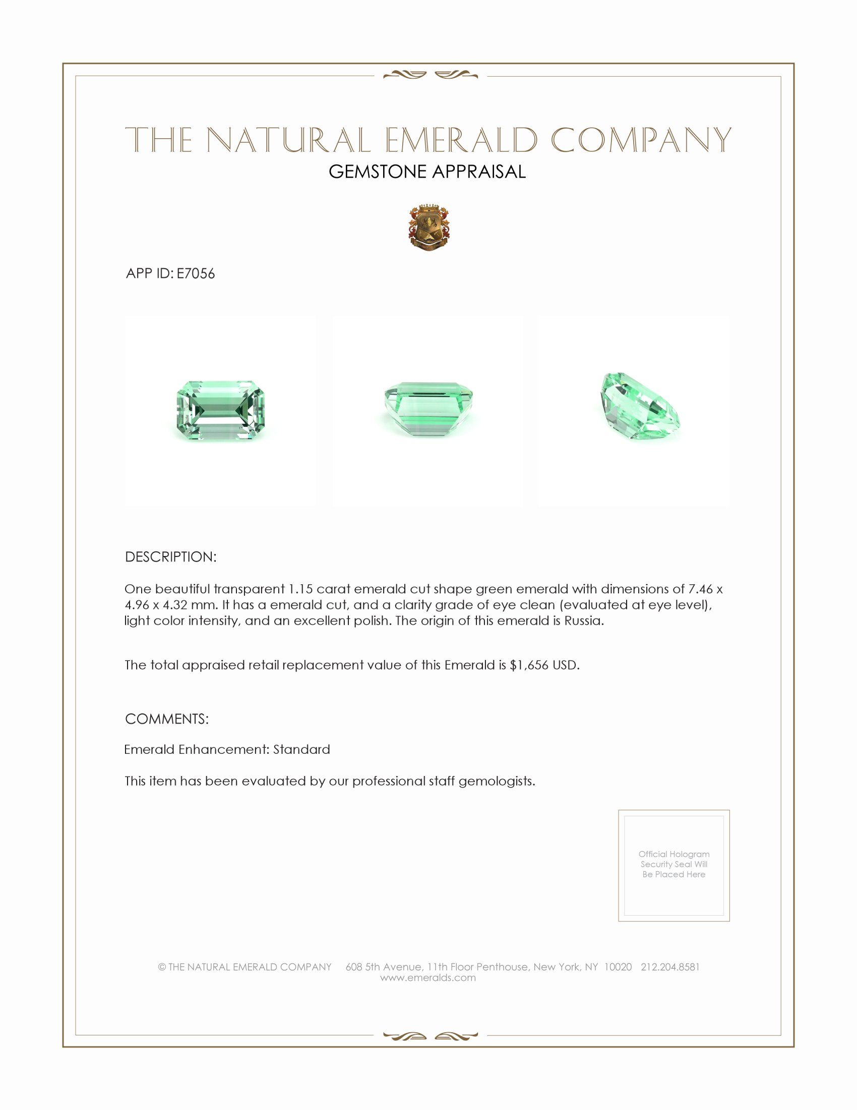 1.15 Ct. Emerald from Russia