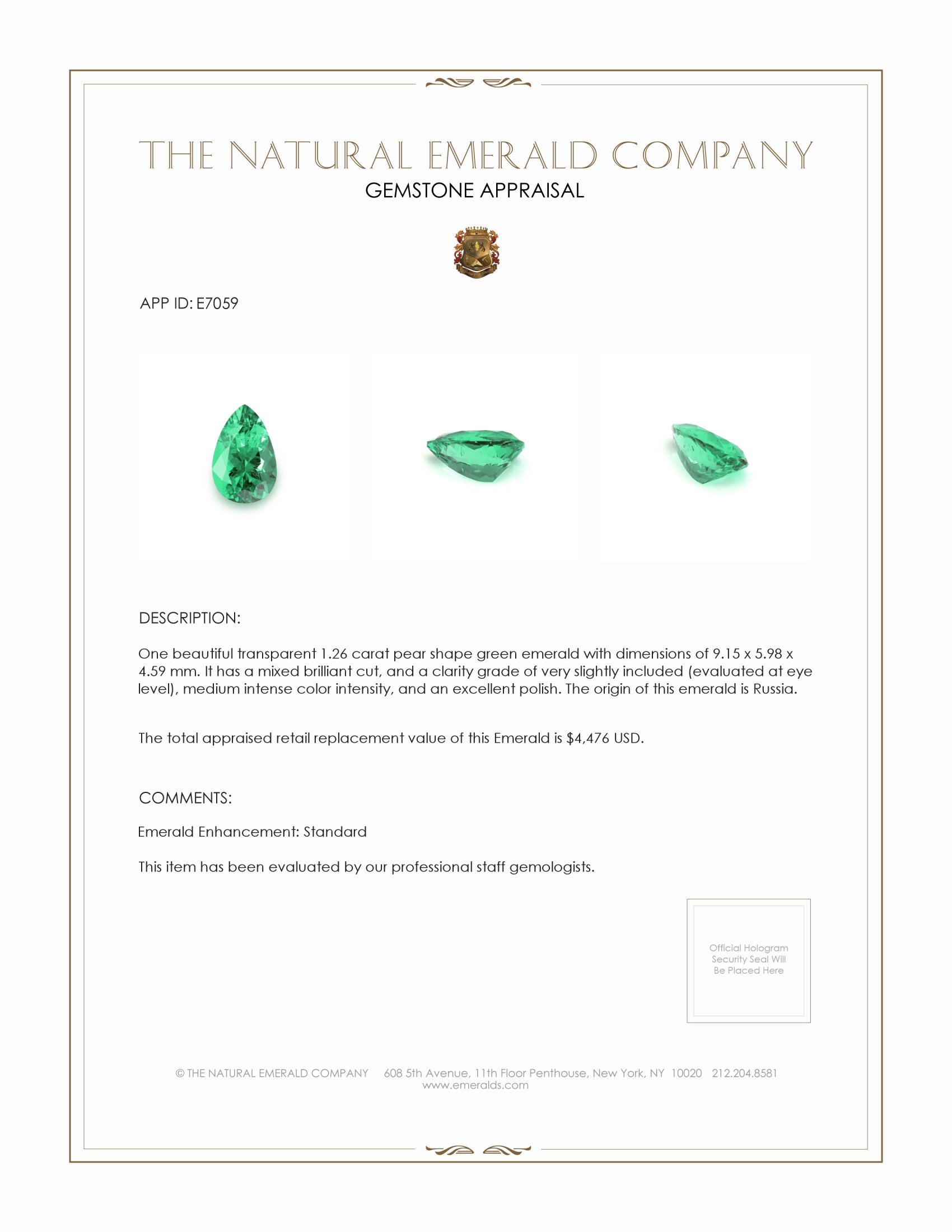 1.26 Ct. Emerald from Russia