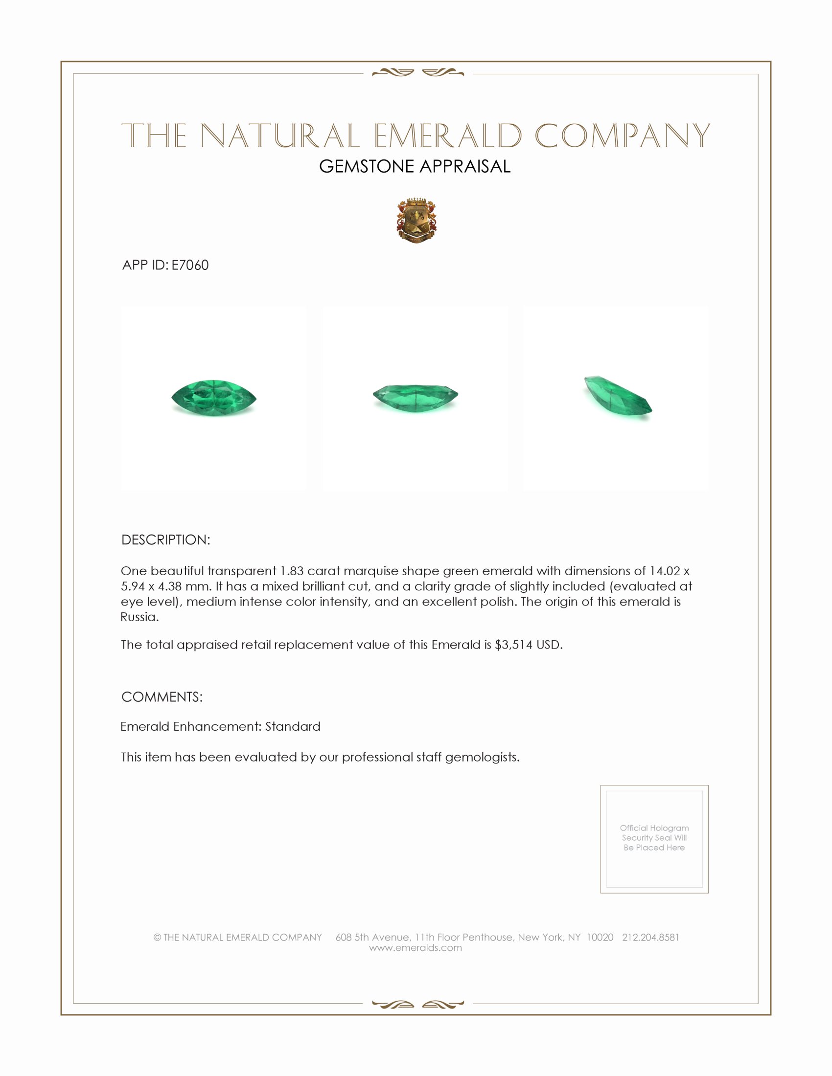 1.83 Ct. Emerald from Russia