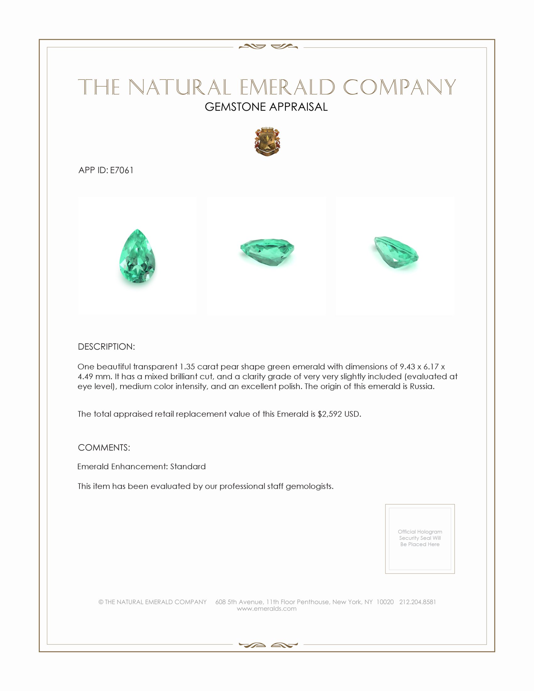 1.35 Ct. Emerald from Russia