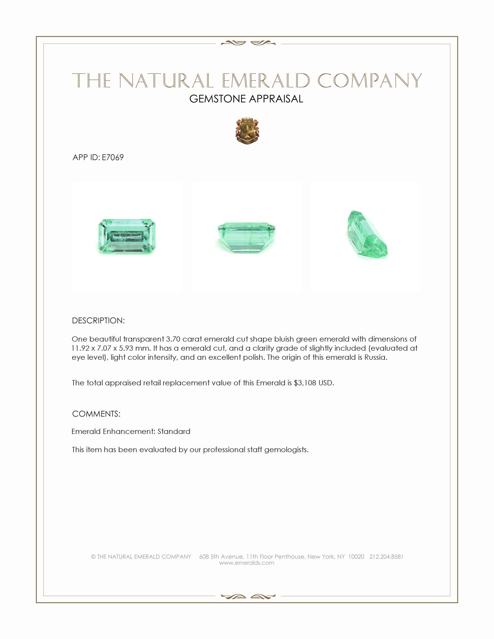 3.70 Ct. Emerald from Russia