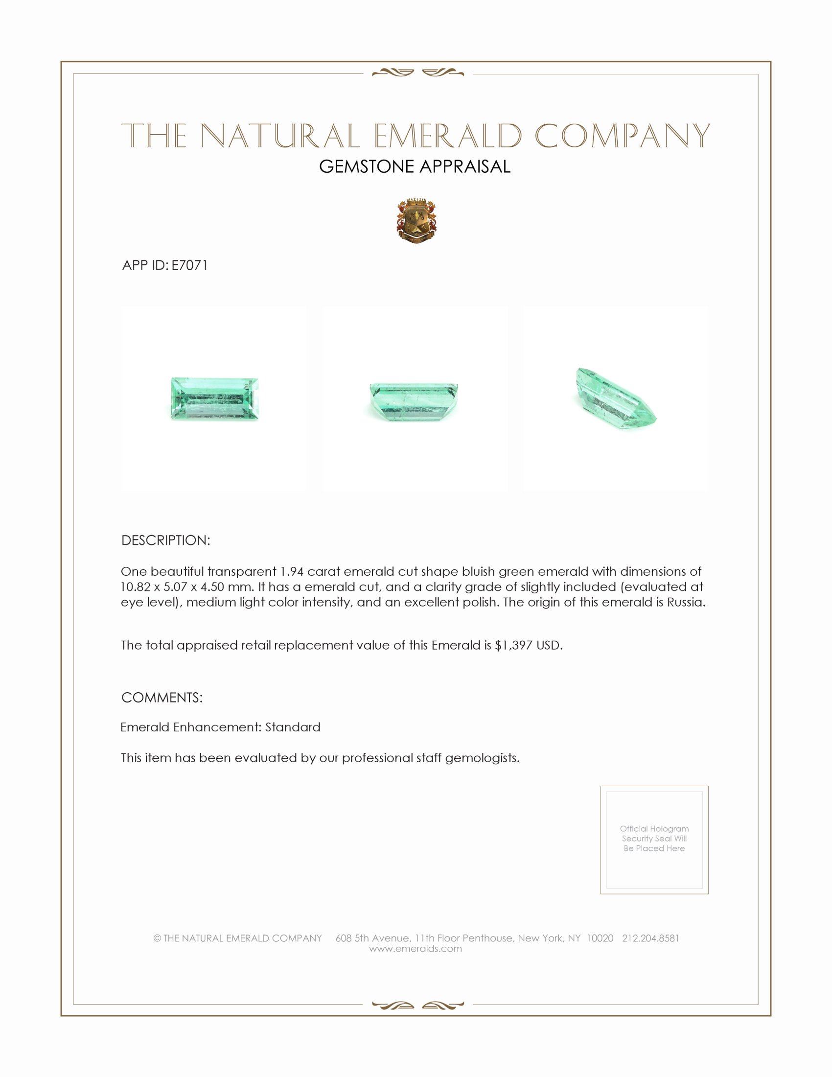 1.94 Ct. Emerald from Russia