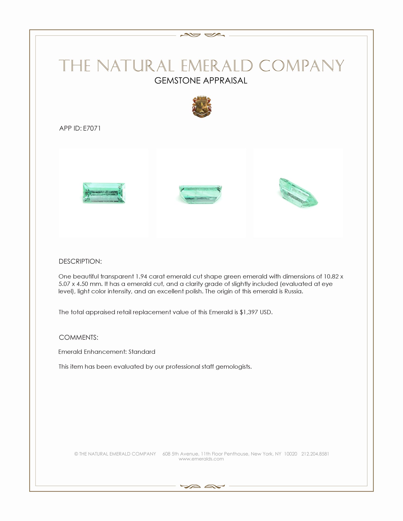 1.94 Ct. Emerald from Russia