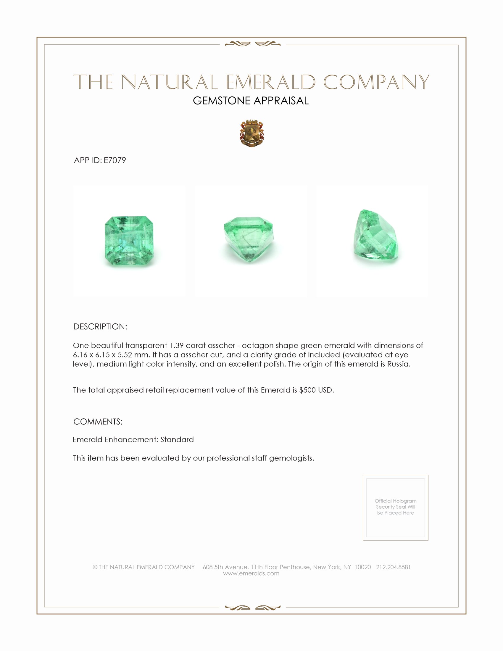 1.39 Ct. Emerald from Russia