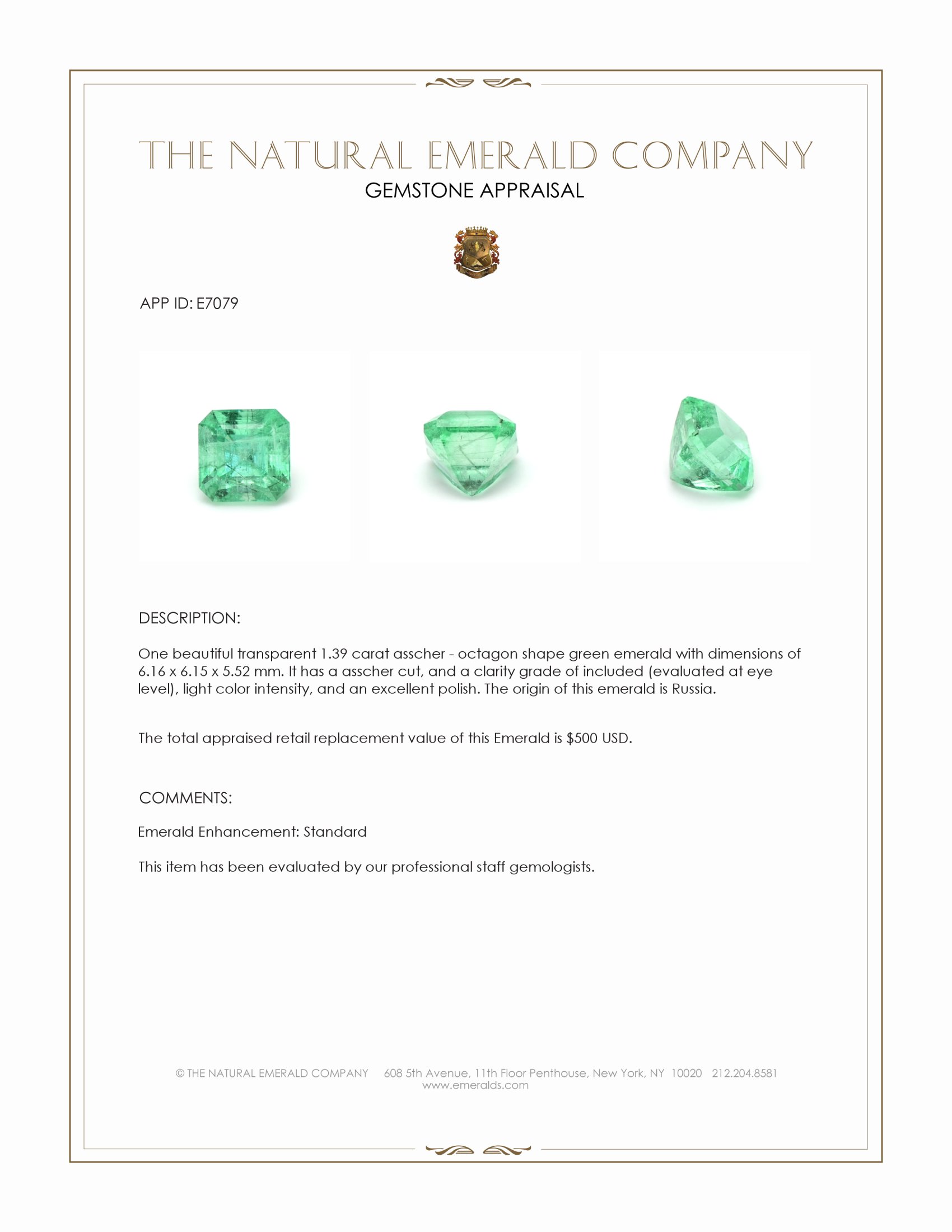1.39 Ct. Emerald from Russia