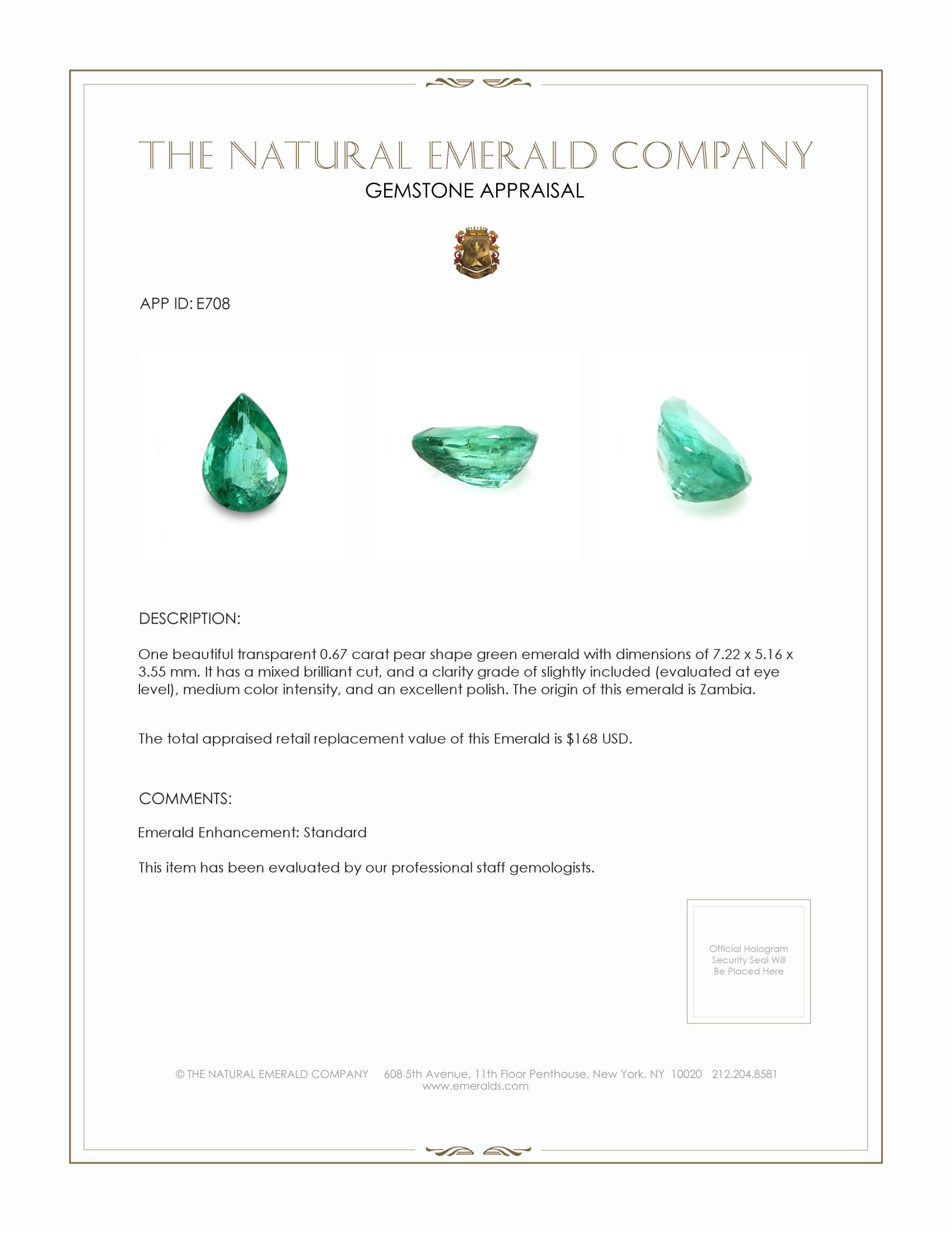 0.67 Ct. Emerald from Zambia