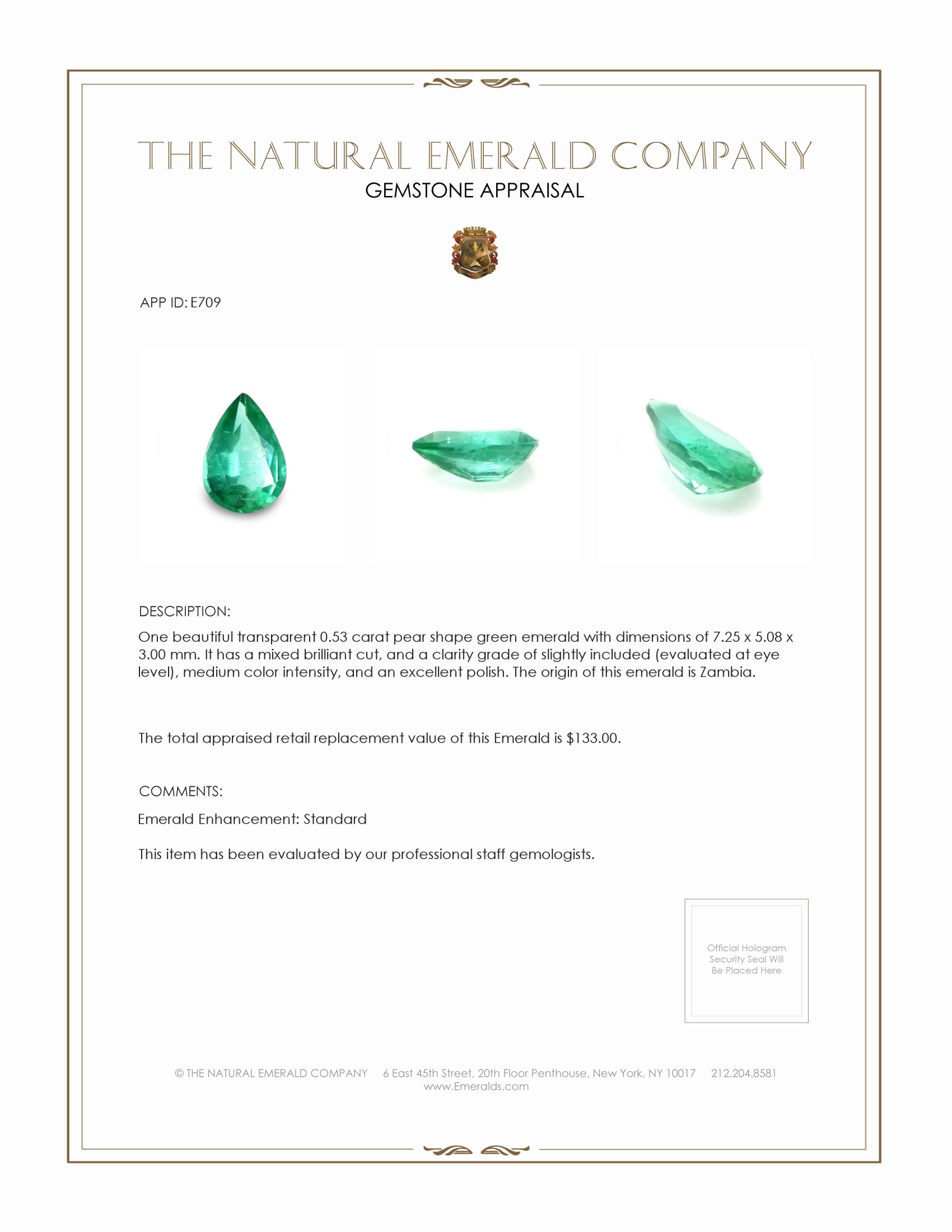 0.53 Ct. Emerald from Zambia