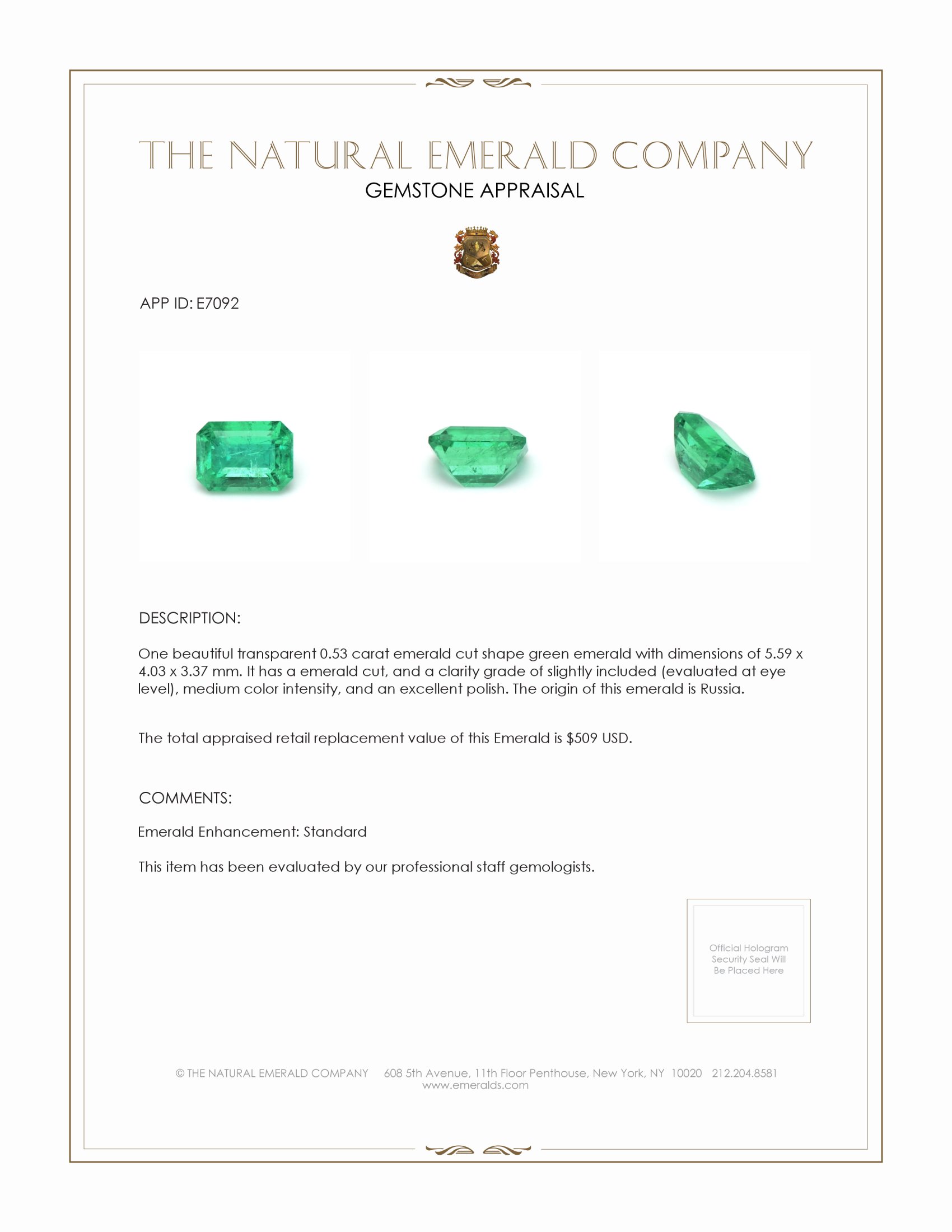 0.53 Ct. Emerald from Russia