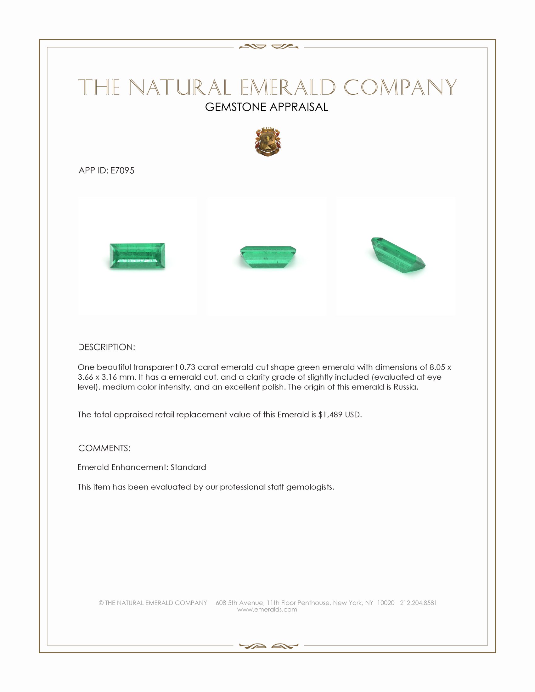 0.73 Ct. Emerald from Russia