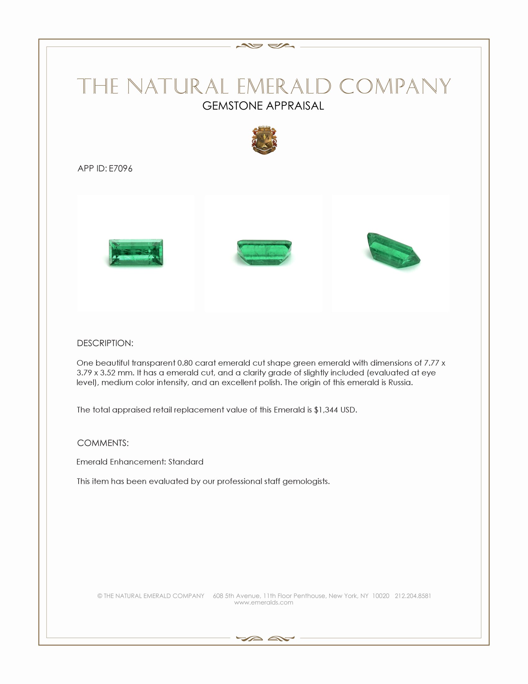 0.80 Ct. Emerald from Russia