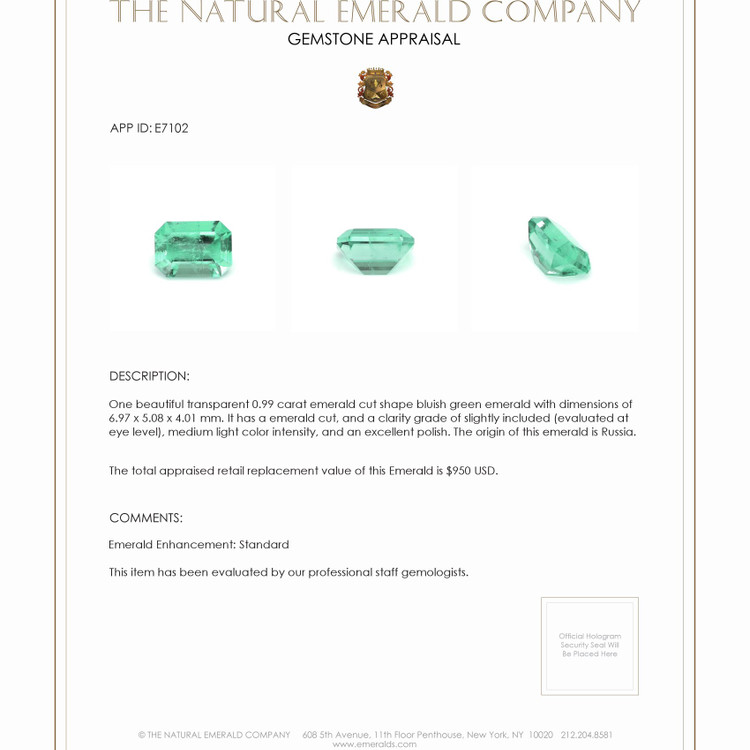 0.99 Ct. Emerald from Russia