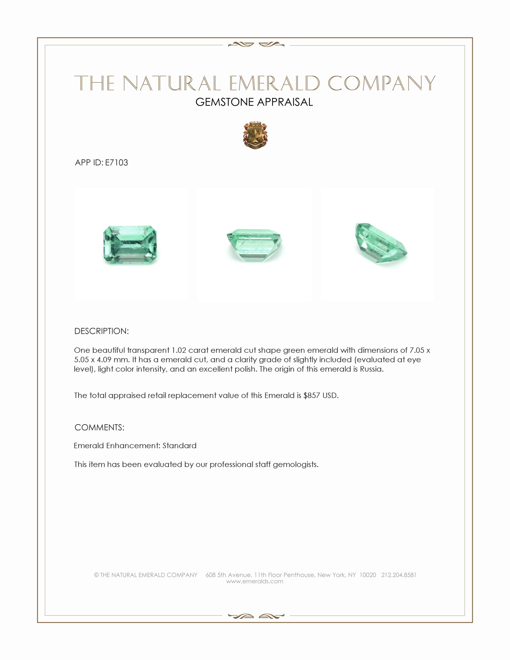 1.02 Ct. Emerald from Russia