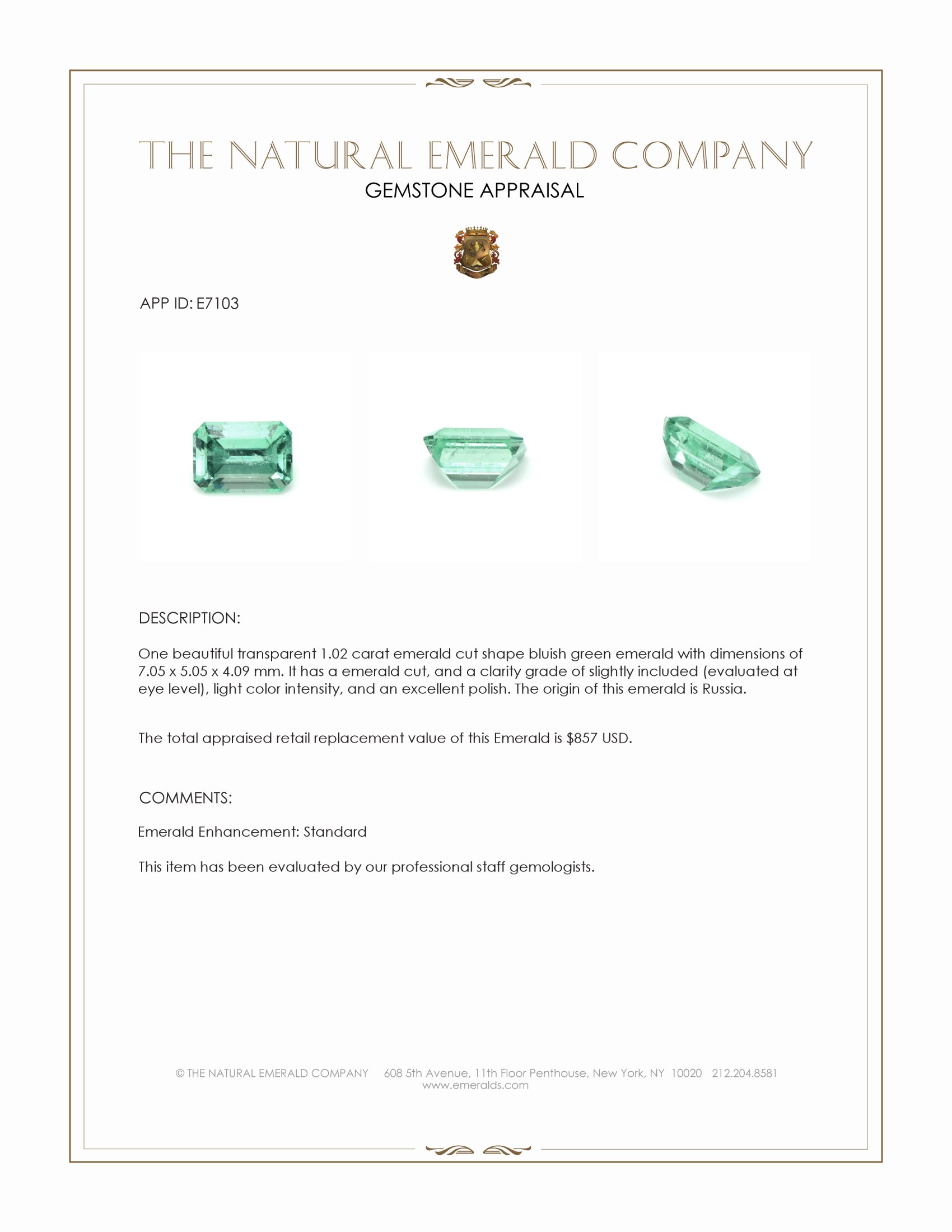 1.02 Ct. Emerald from Russia