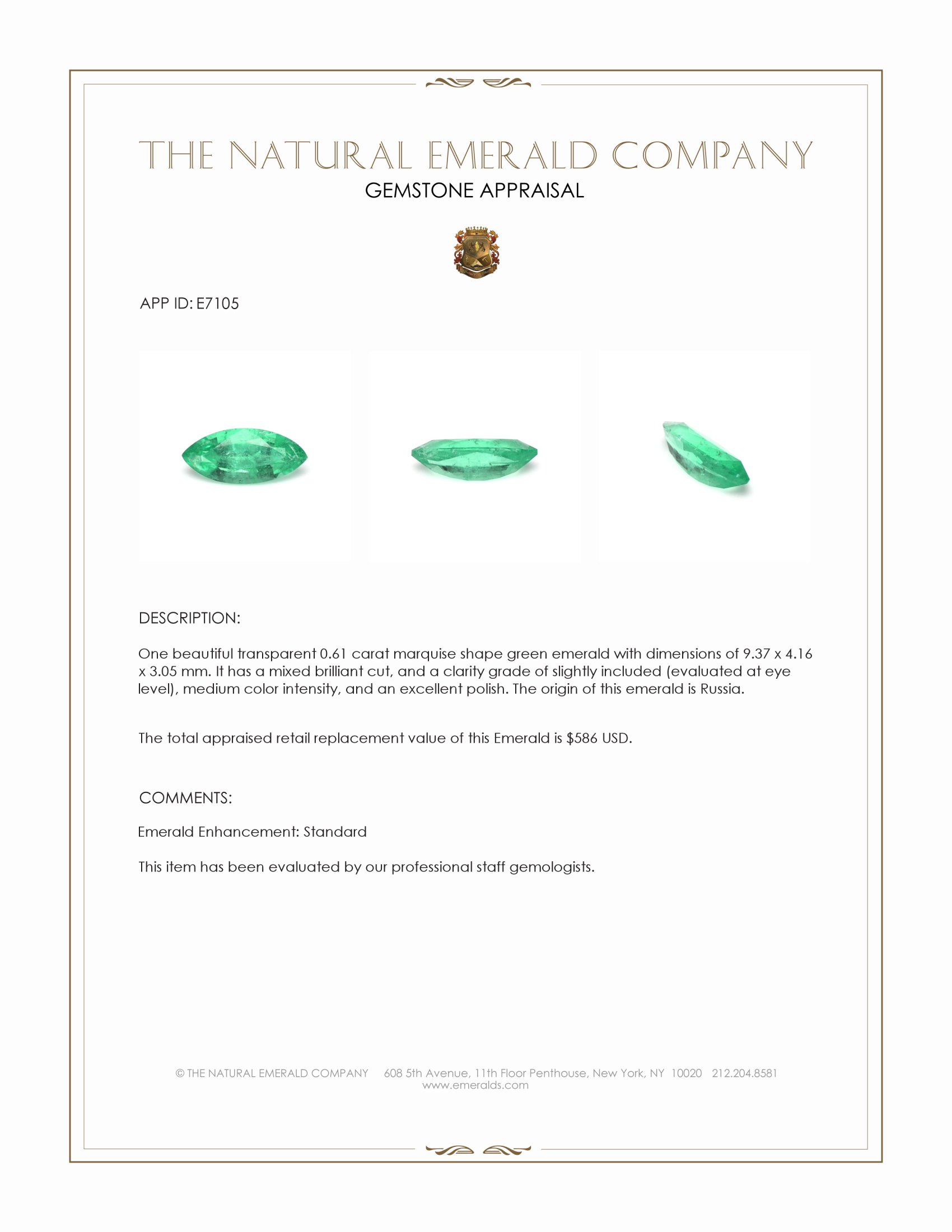 0.61 Ct. Emerald from Russia