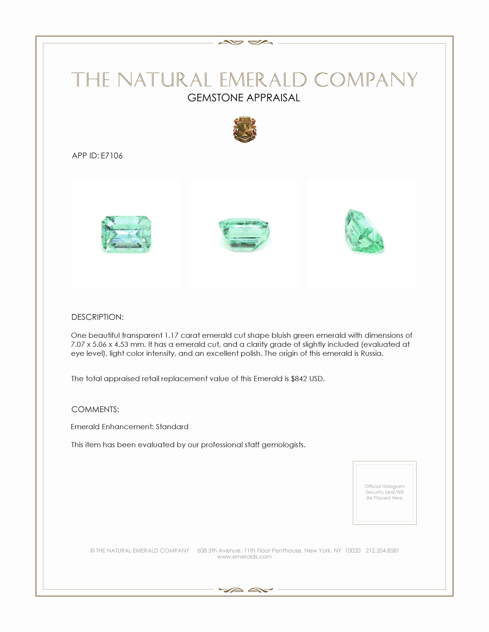 1.17 Ct. Emerald from Russia