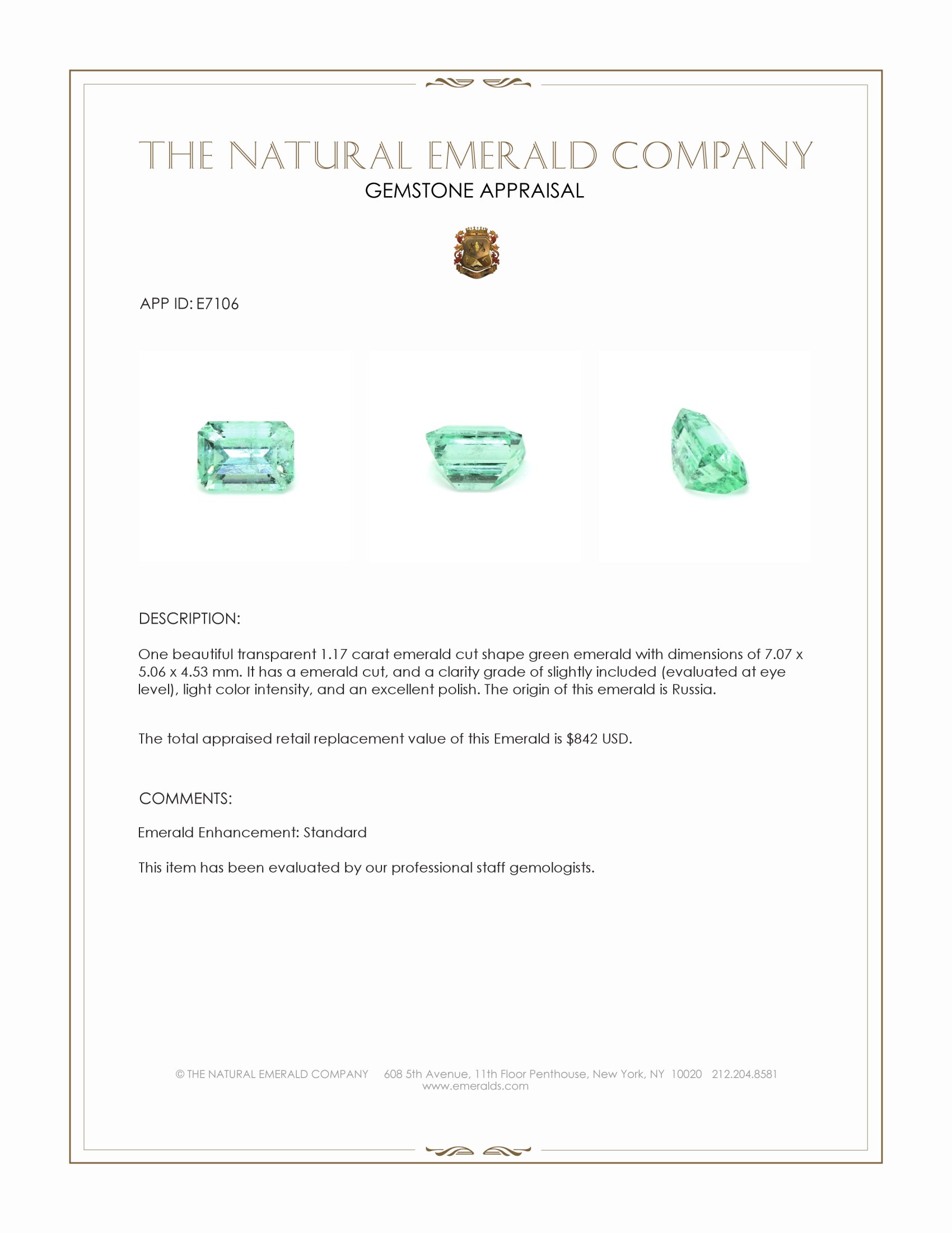 1.17 Ct. Emerald from Russia