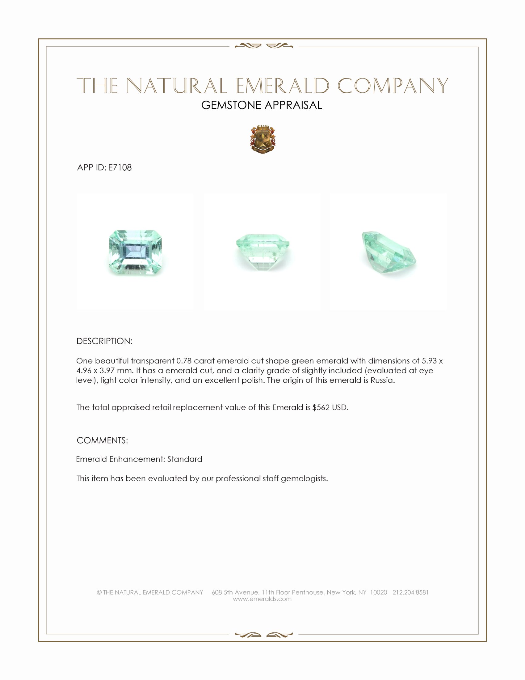 0.78 Ct. Emerald from Russia