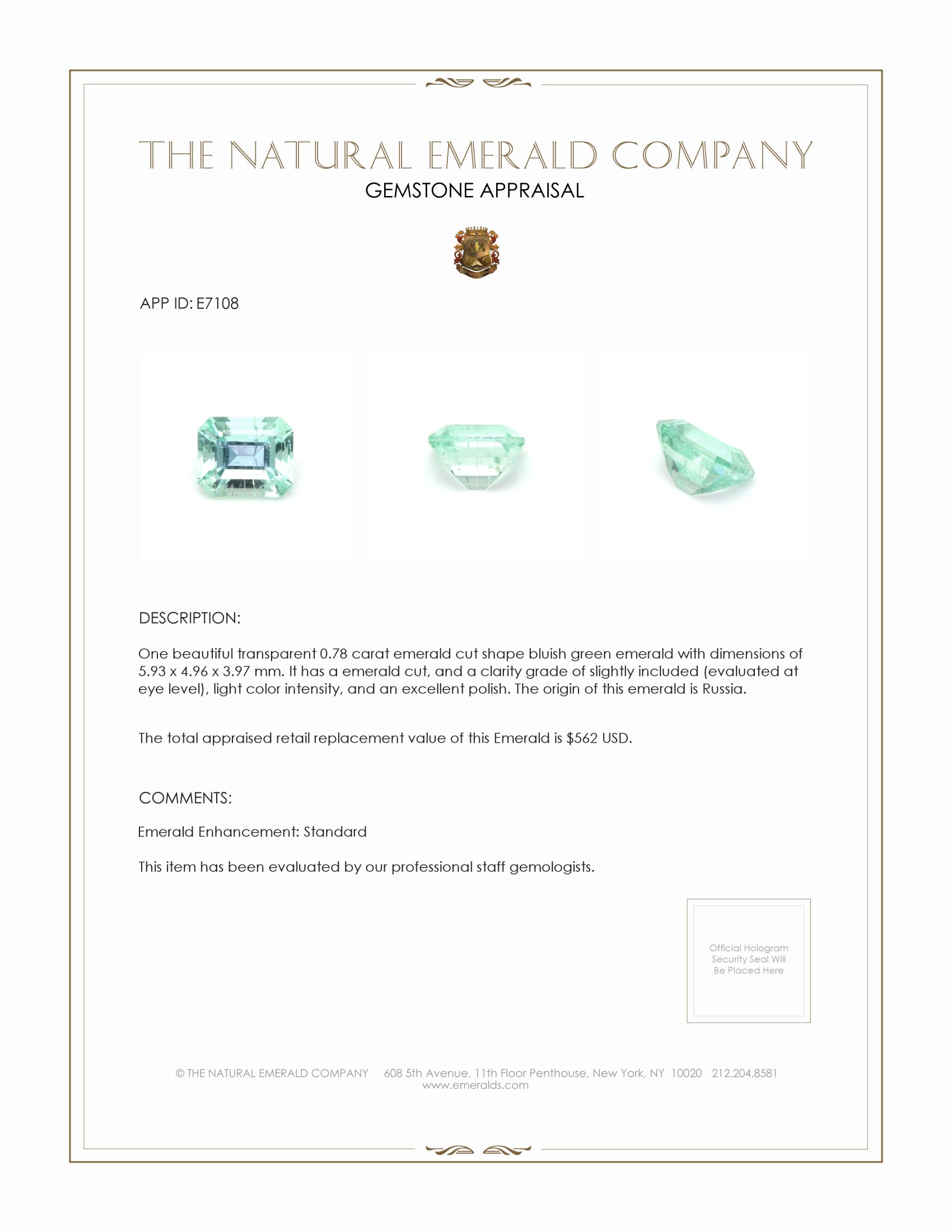 0.78 Ct. Emerald from Russia