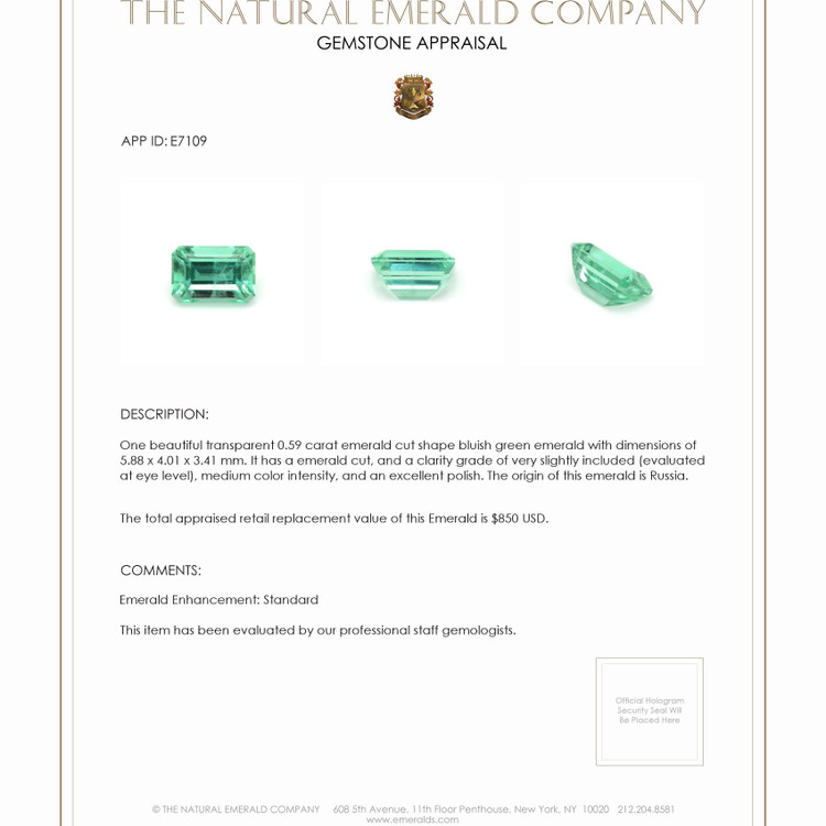 0.59 Ct. Emerald from Russia