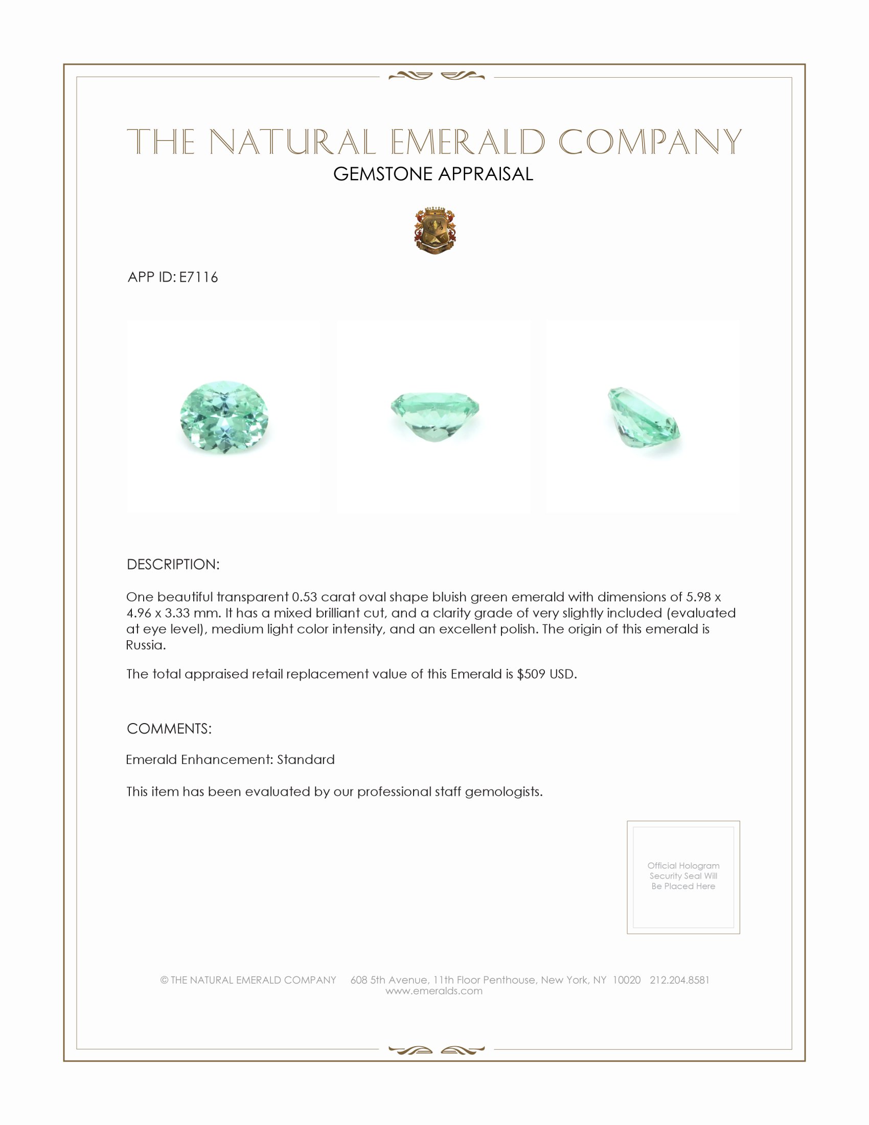 0.53 Ct. Emerald from Russia