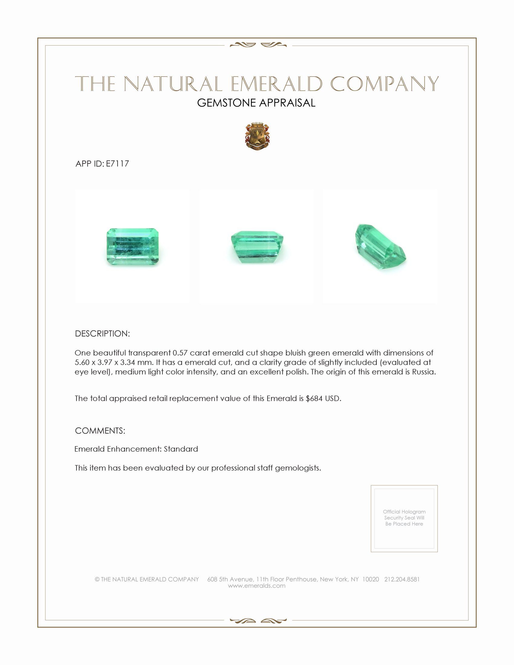 0.57 Ct. Emerald from Russia