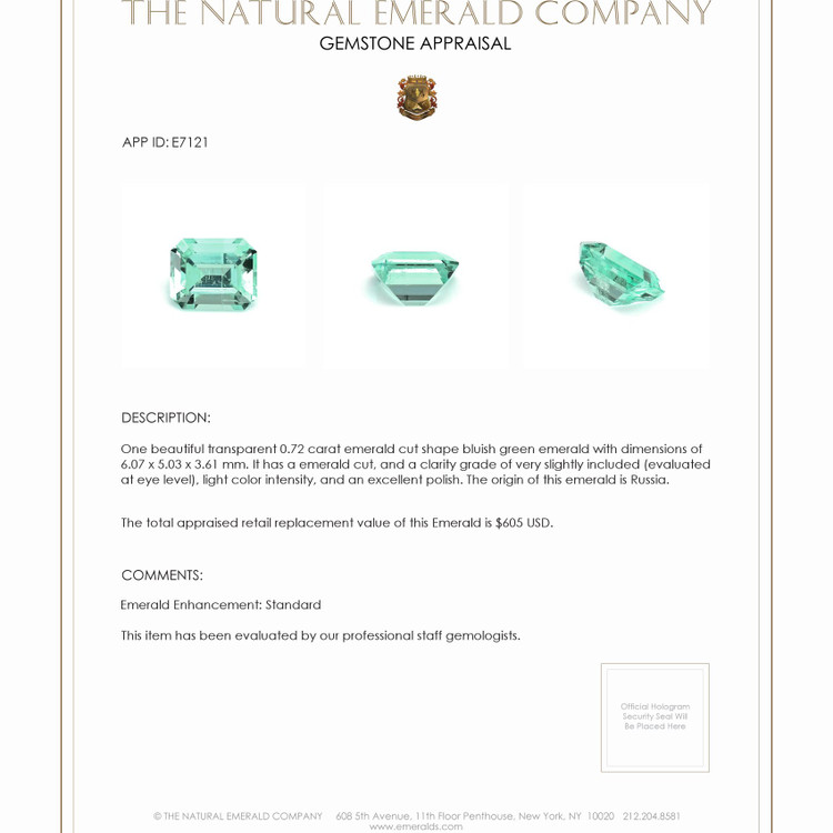 0.72 Ct. Emerald from Russia