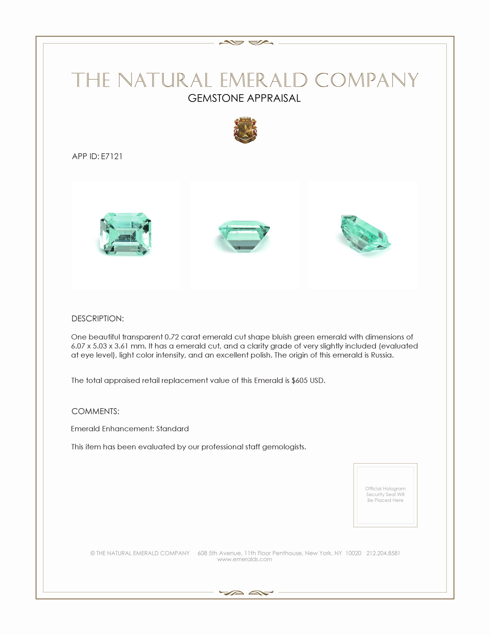 0.72 Ct. Emerald from Russia