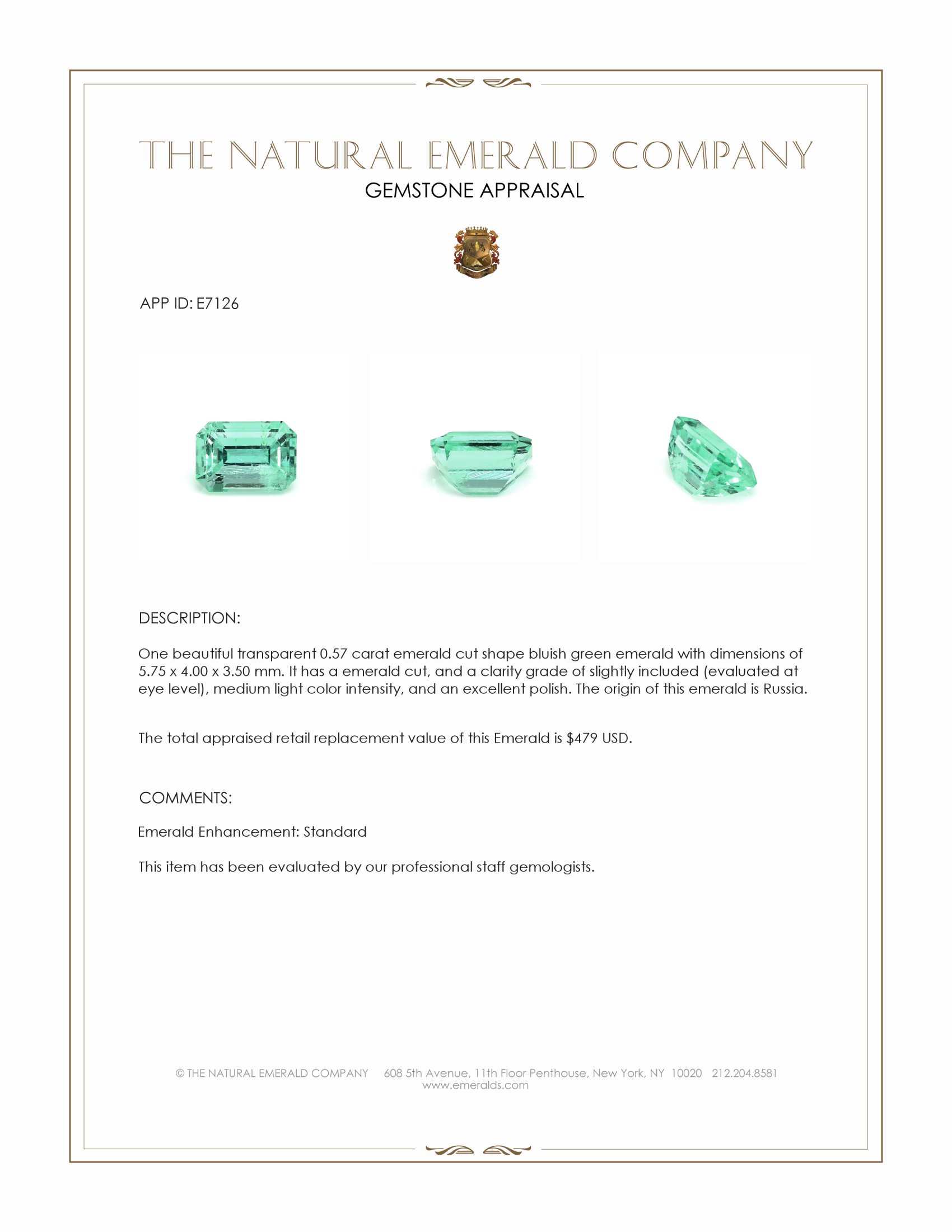 0.57 Ct. Emerald from Russia